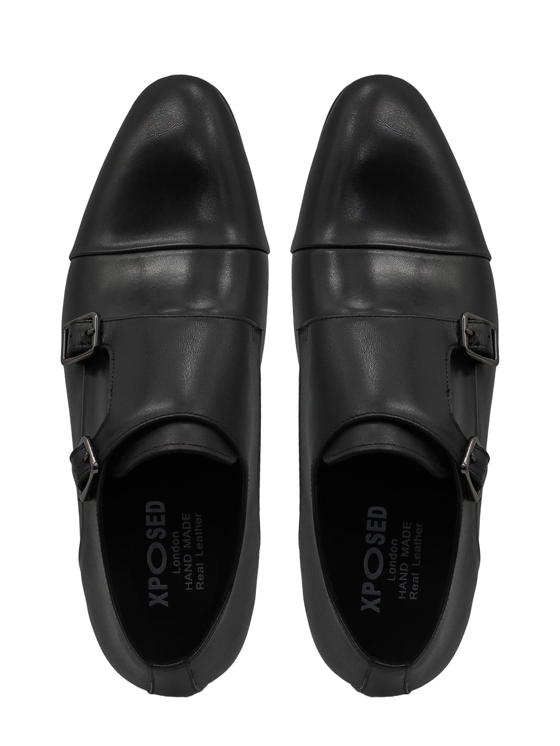 BLACK LEATHER DOUBLE MONK SHOES