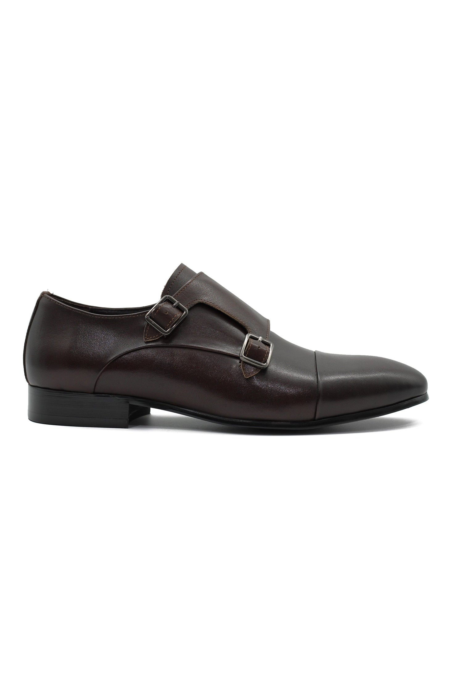 BROWN LEATHER DOUBLE MONK SHOES