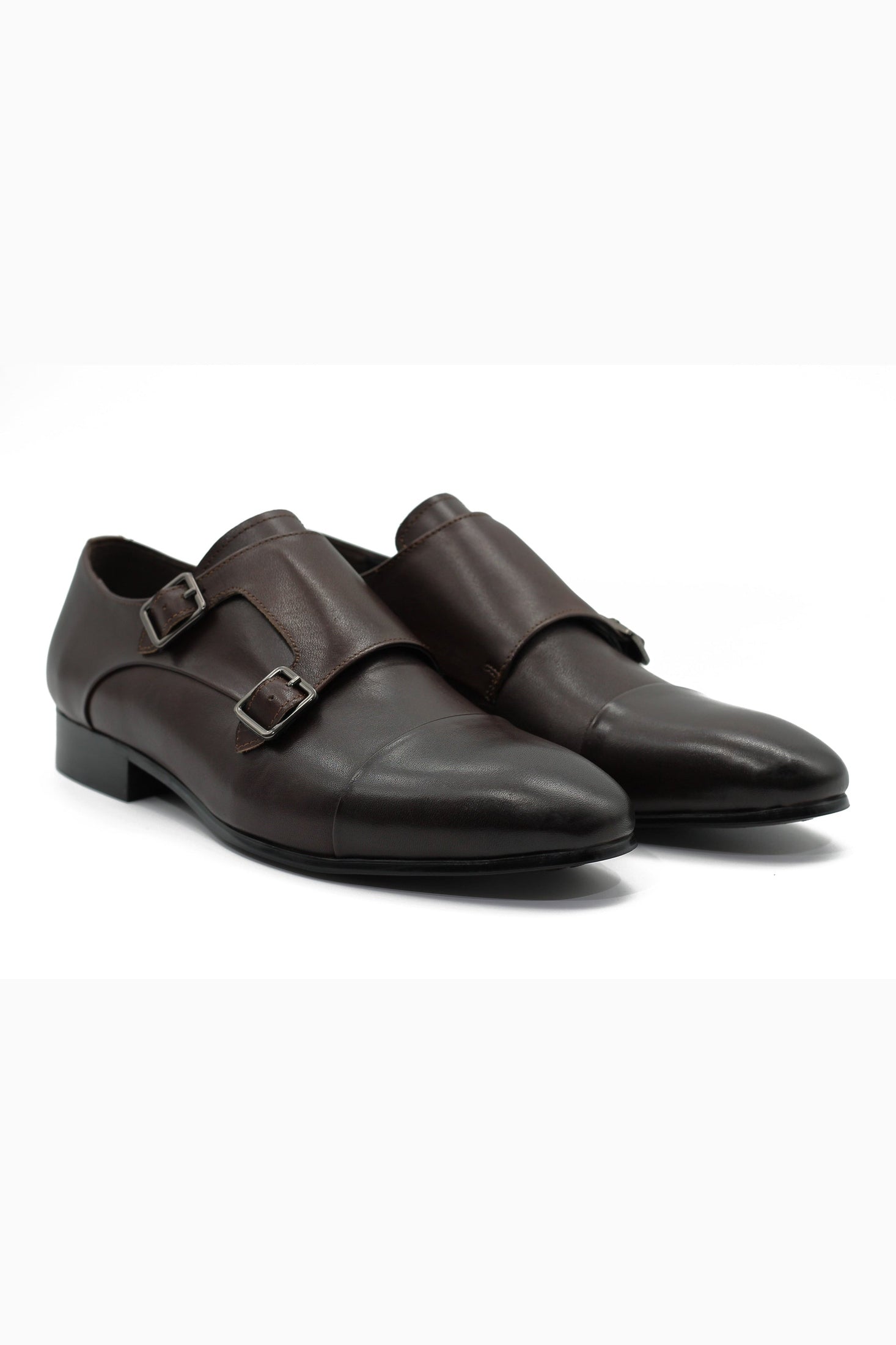 BROWN LEATHER DOUBLE MONK SHOES