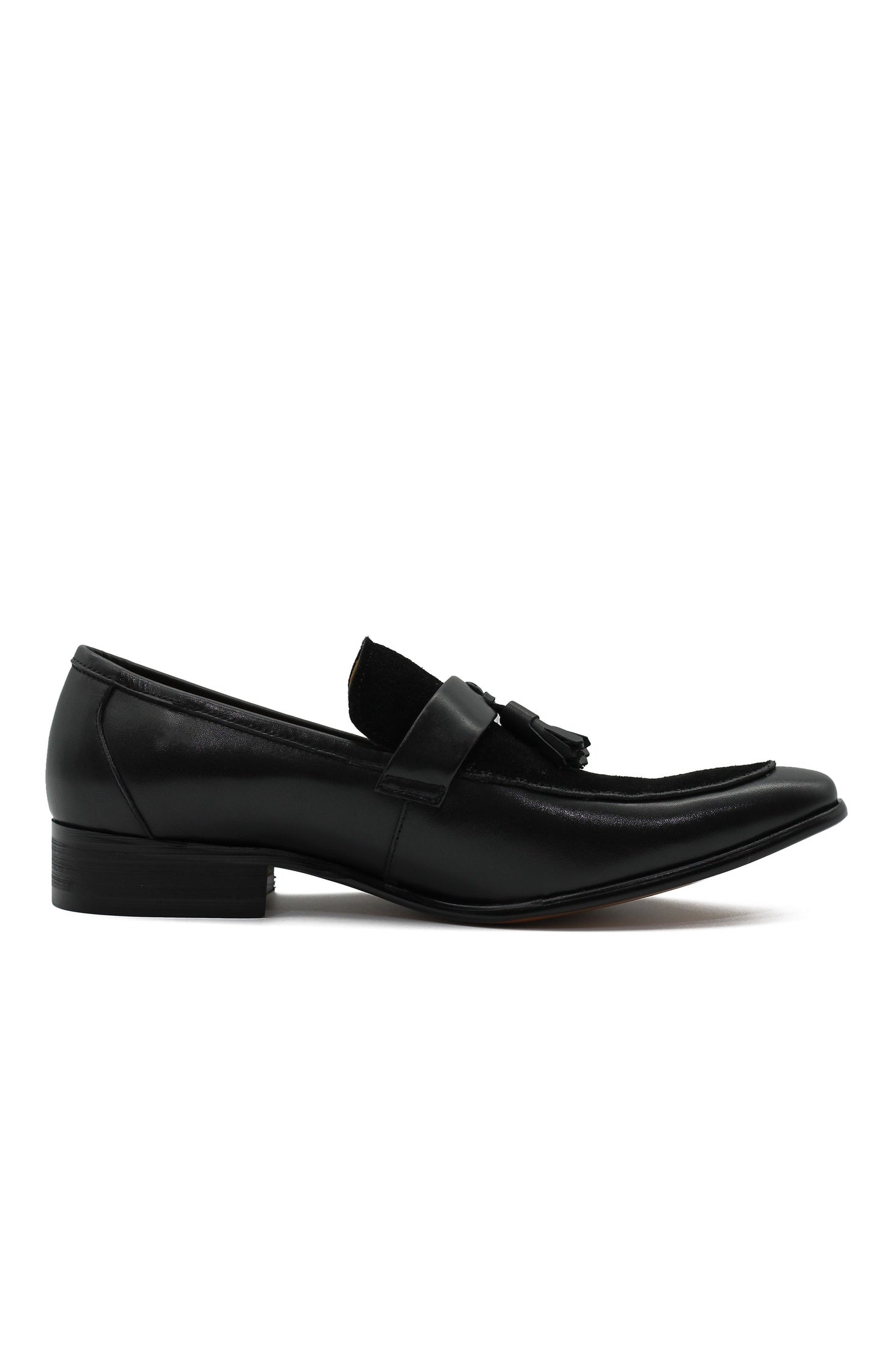 BLACK LEAHER & SUEDE TASSEL LOAFER