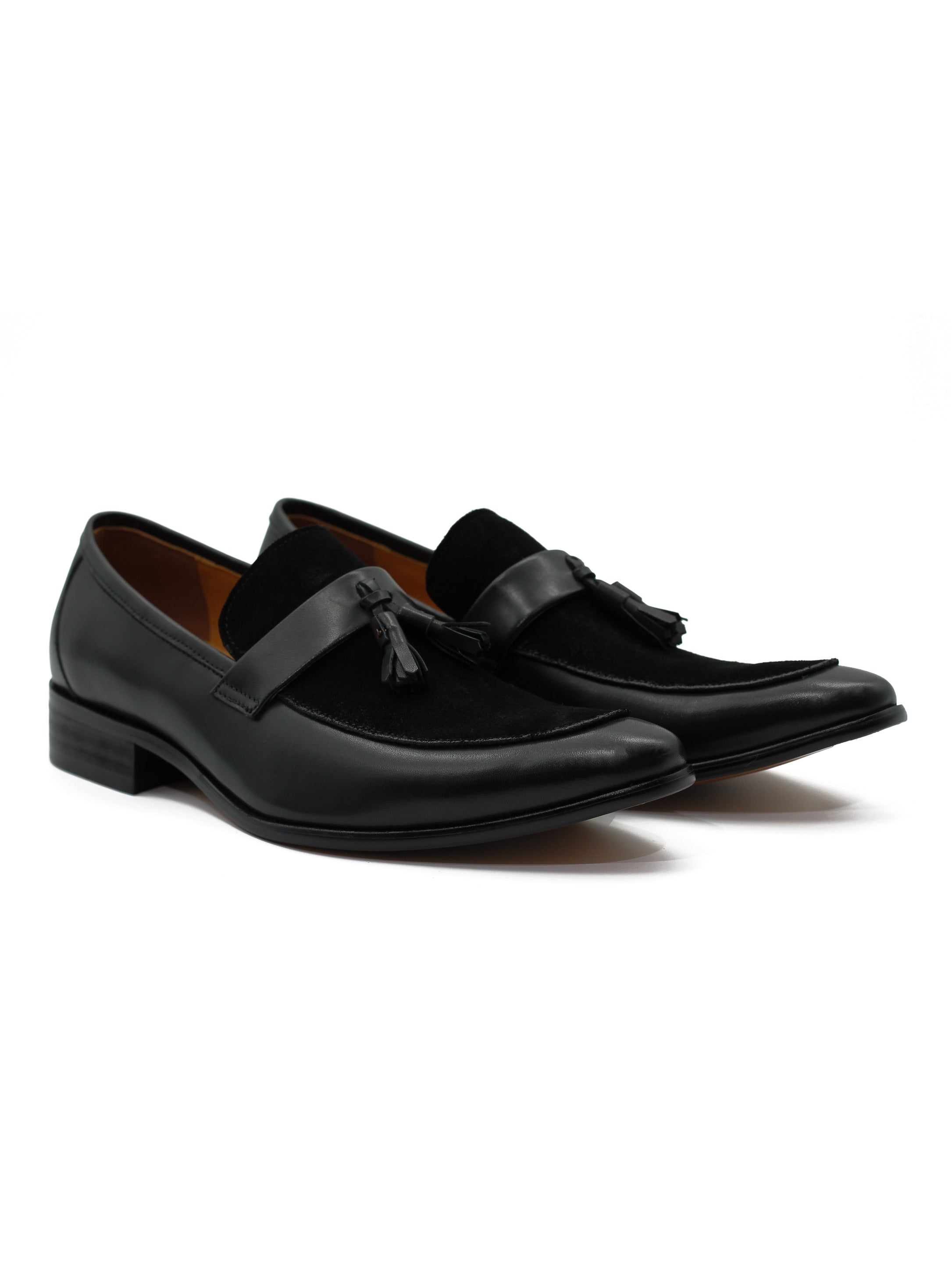 BLACK LEAHER & SUEDE TASSEL LOAFER
