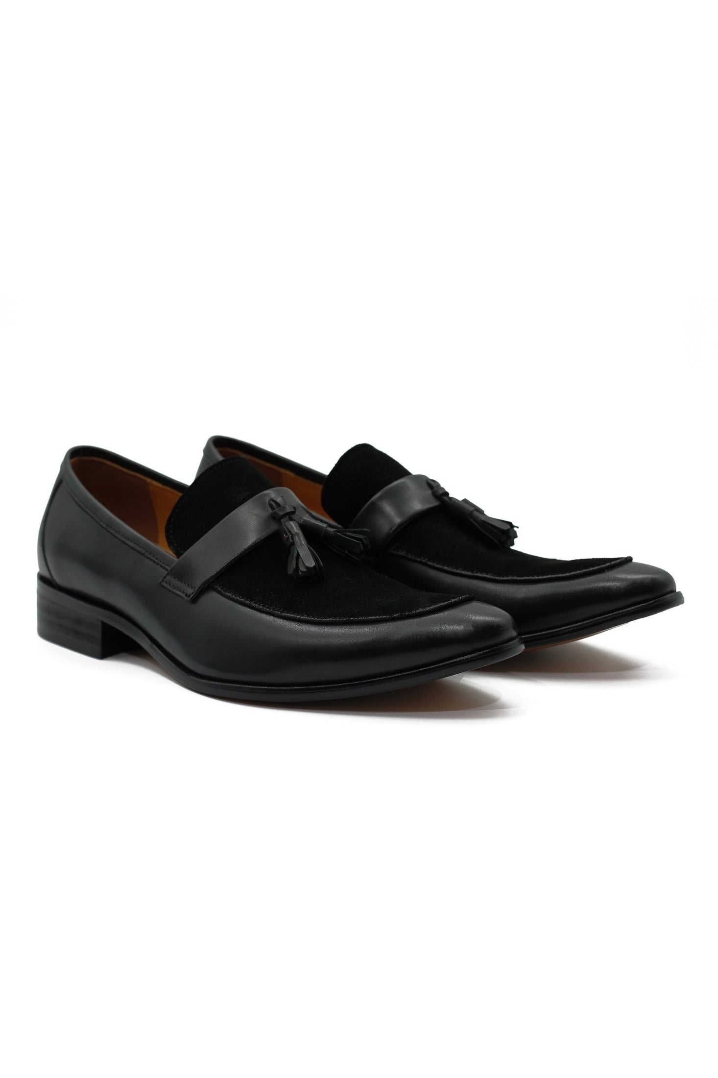 BLACK LEAHER & SUEDE TASSEL LOAFER
