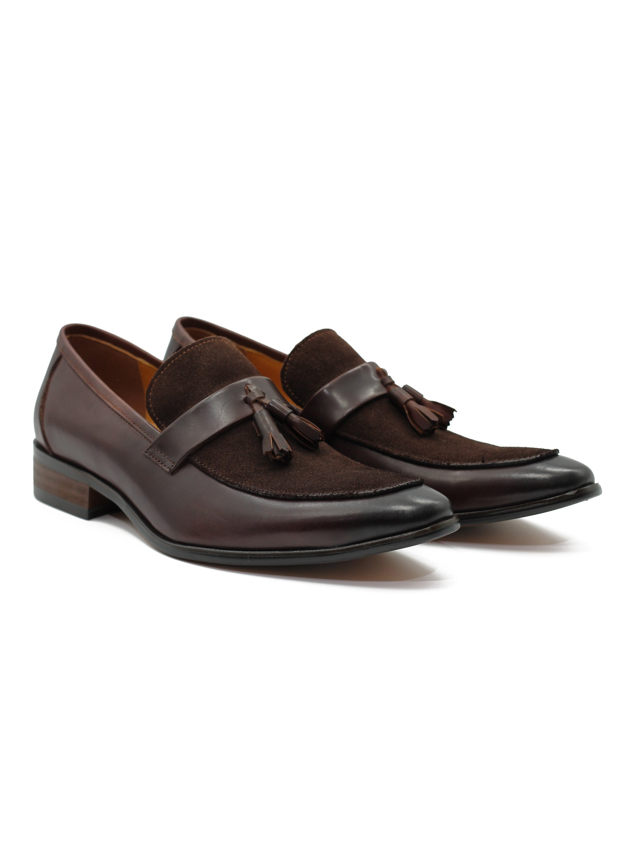 BROWN LEATHER & SUEDE TASSEL LOAFER