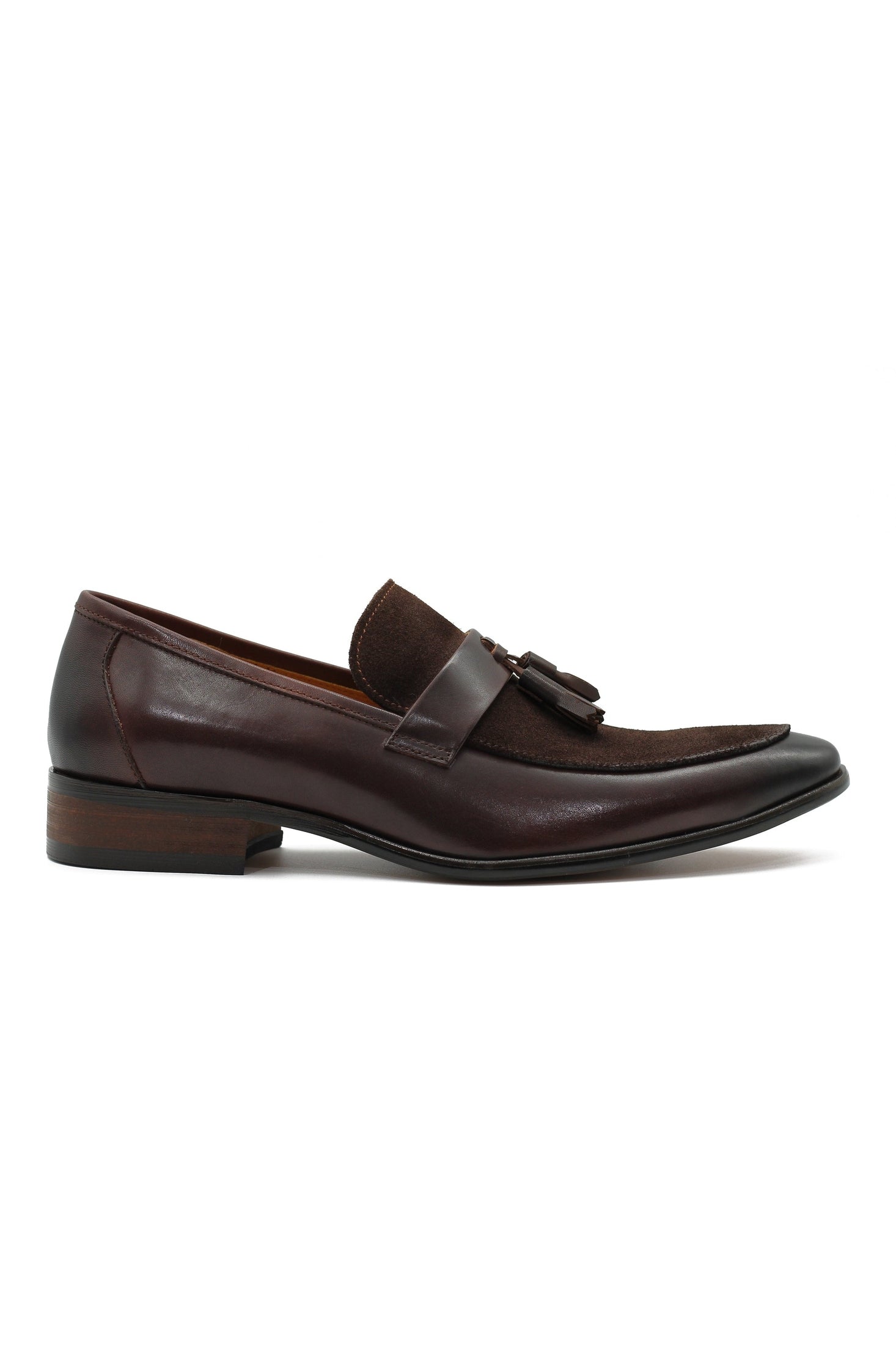 BROWN LEATHER & SUEDE TASSEL LOAFER