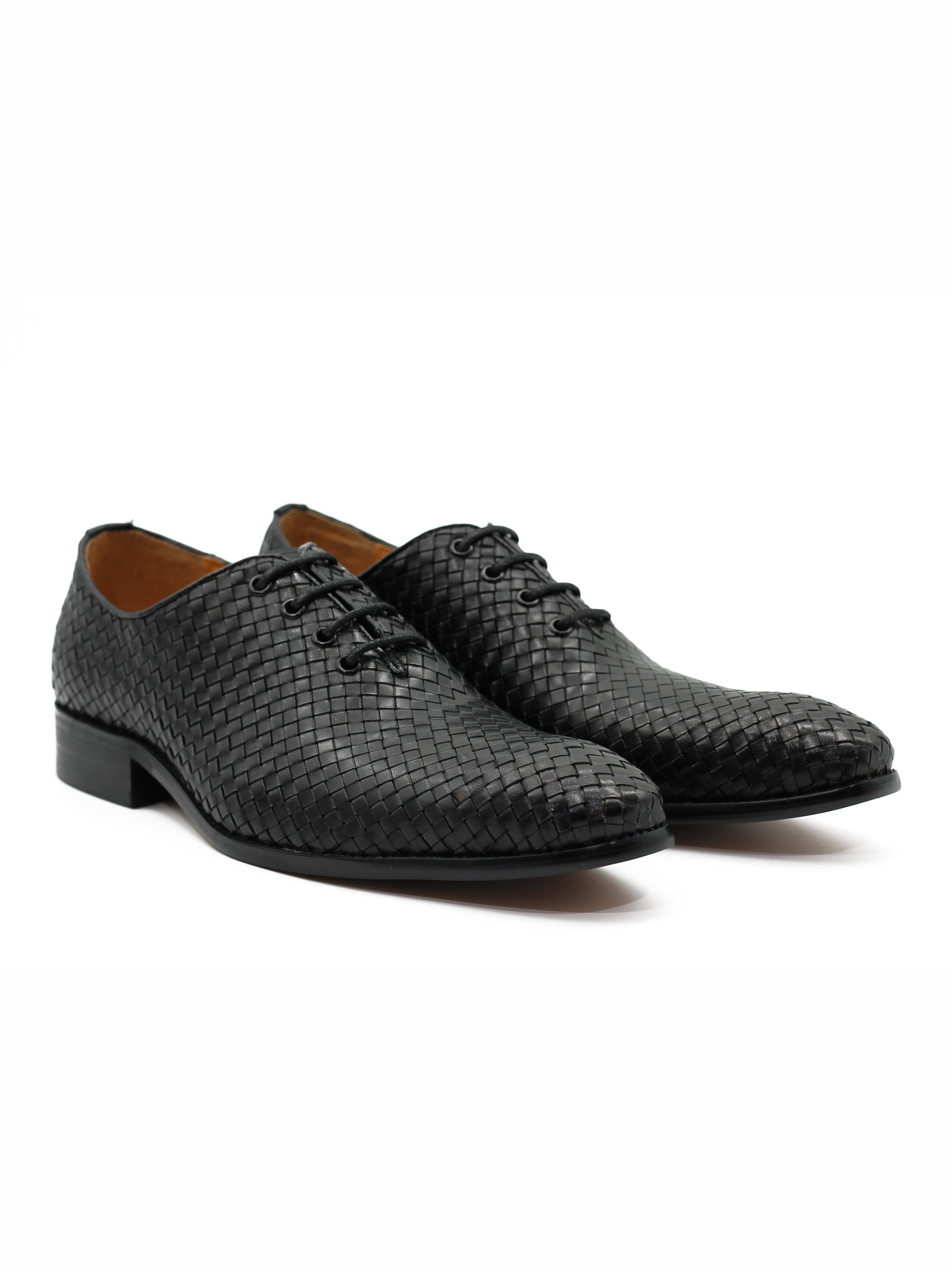 BLACK LATTICE WOVEN LEATHER SHOES