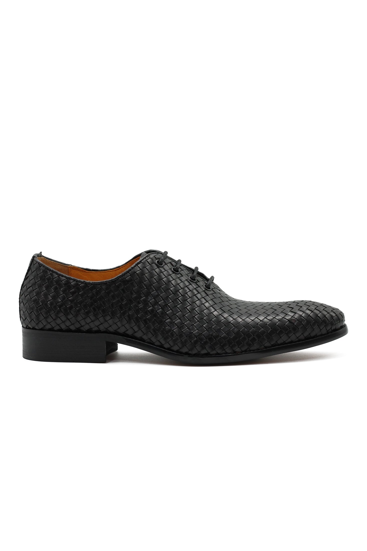 BLACK LATTICE WOVEN LEATHER SHOES