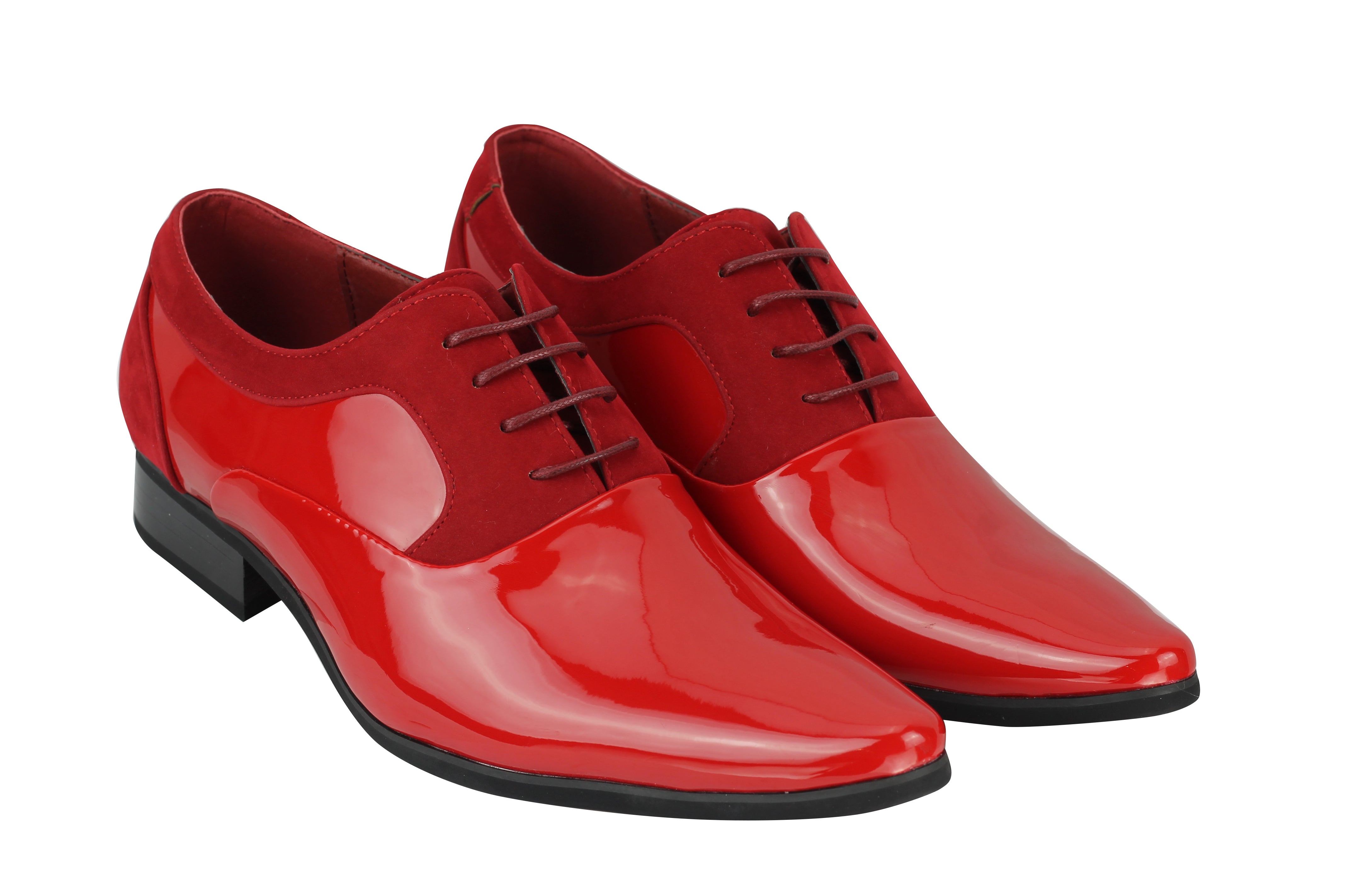 SHINY FAUX LEATHER FORMAL LACE UP SHOES IN RED