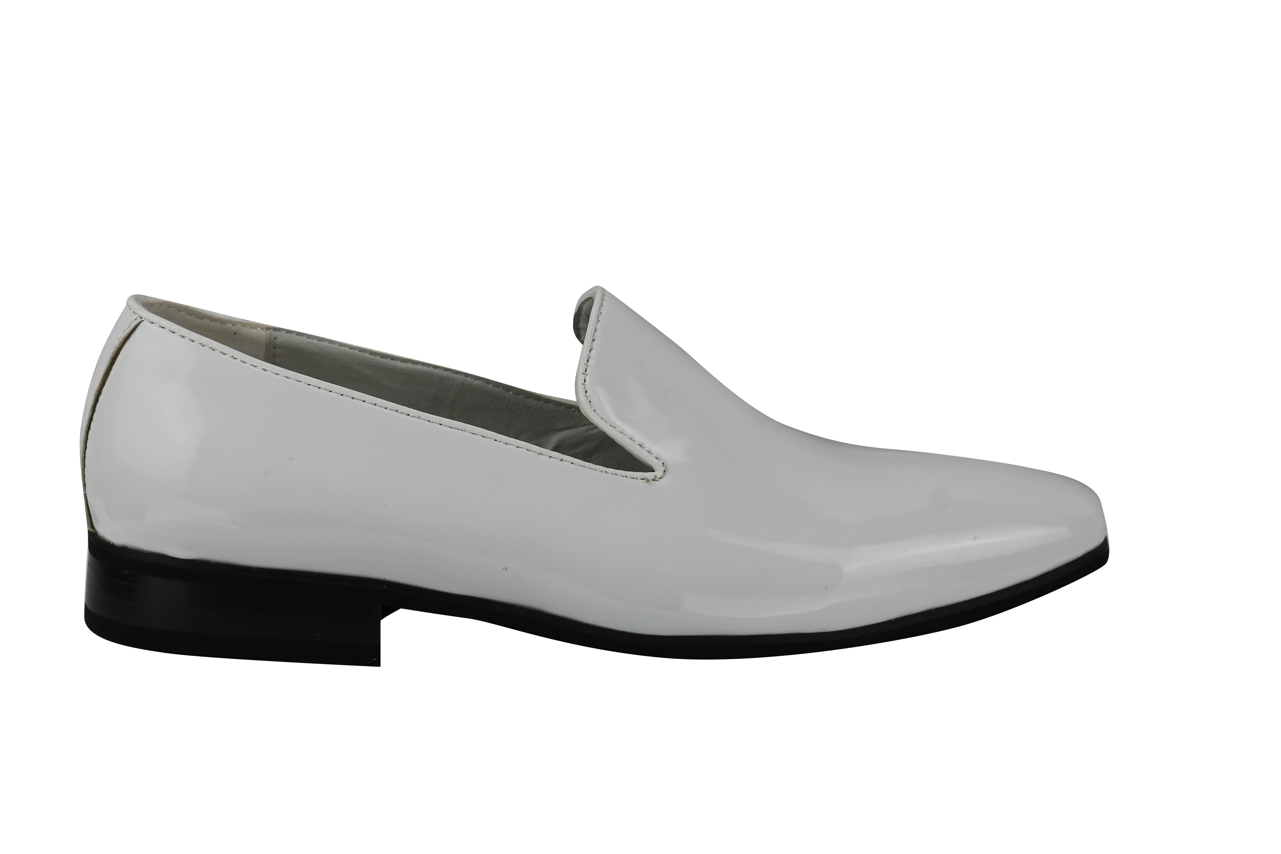 FAUX PATENT LEATHER SHINY SLIP ON SHOES IN WHITE