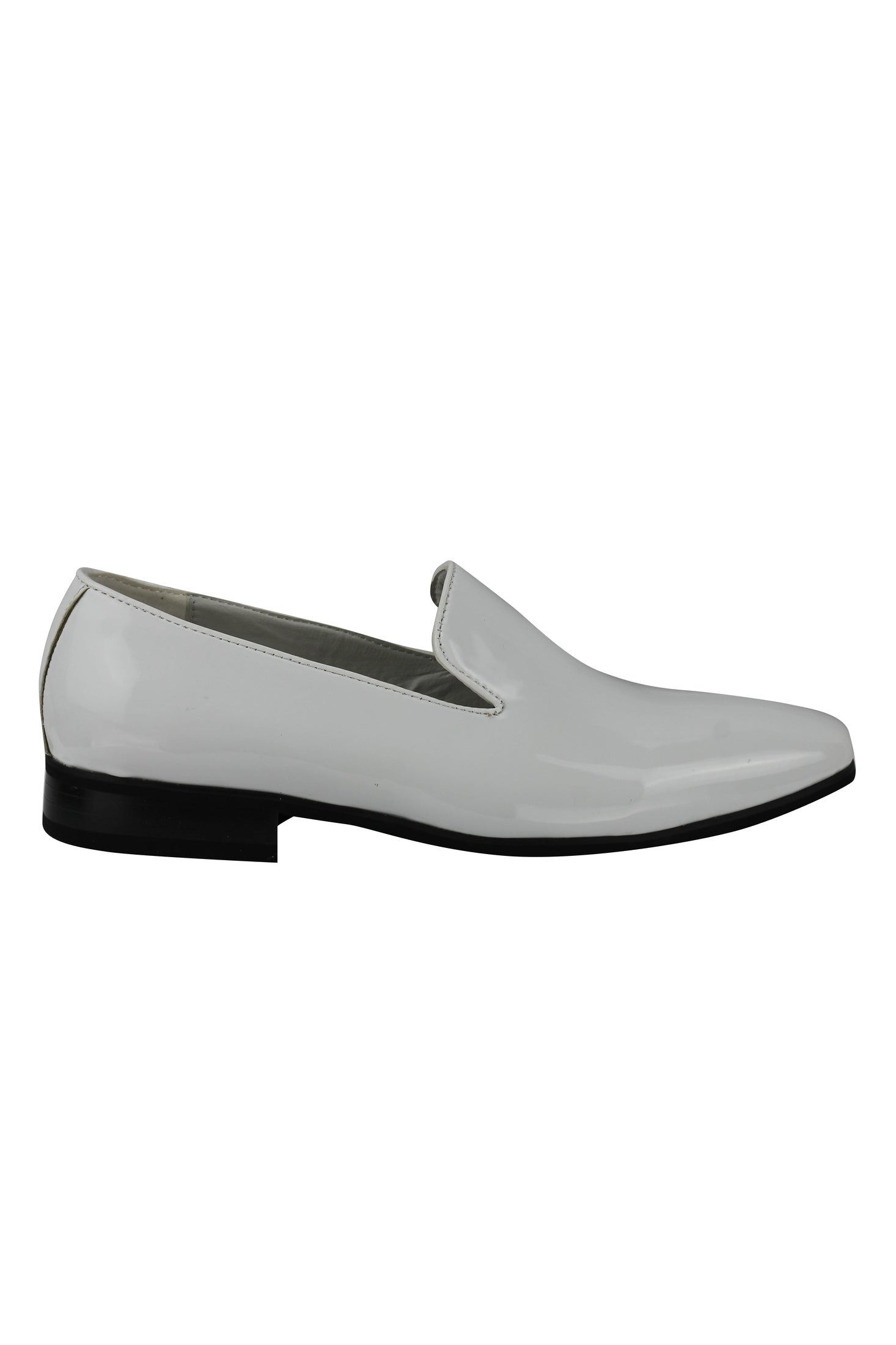 FAUX PATENT LEATHER SHINY SLIP ON SHOES IN WHITE