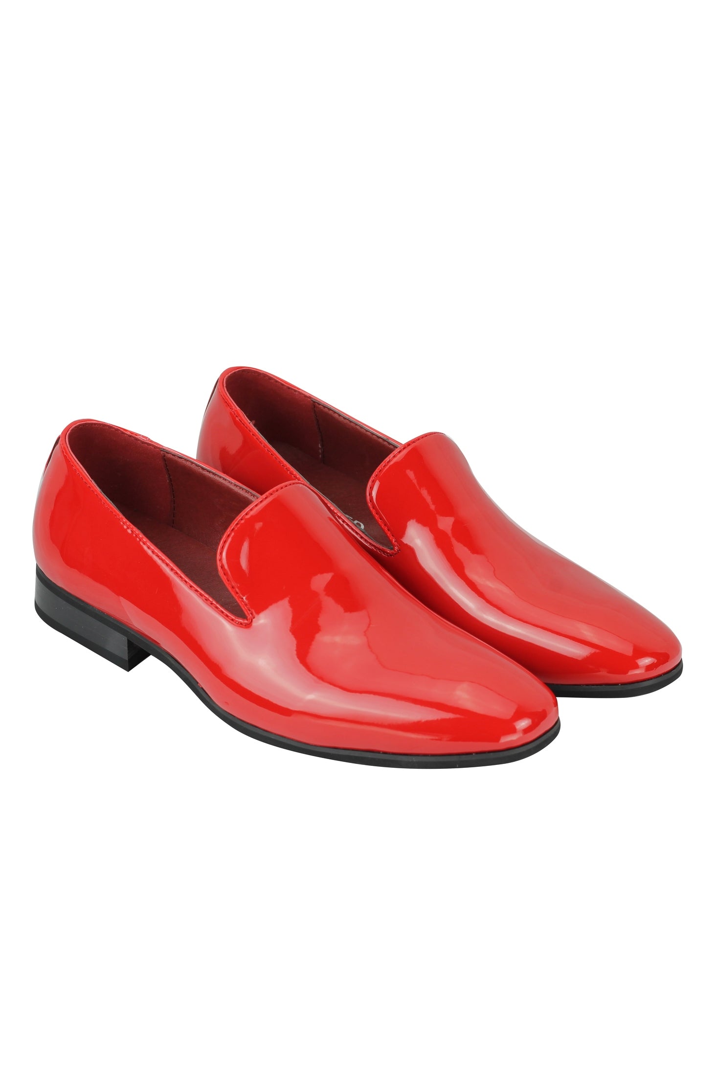 FAUX PATENT LEATHER SHINY SLIP ON SHOES IN RED