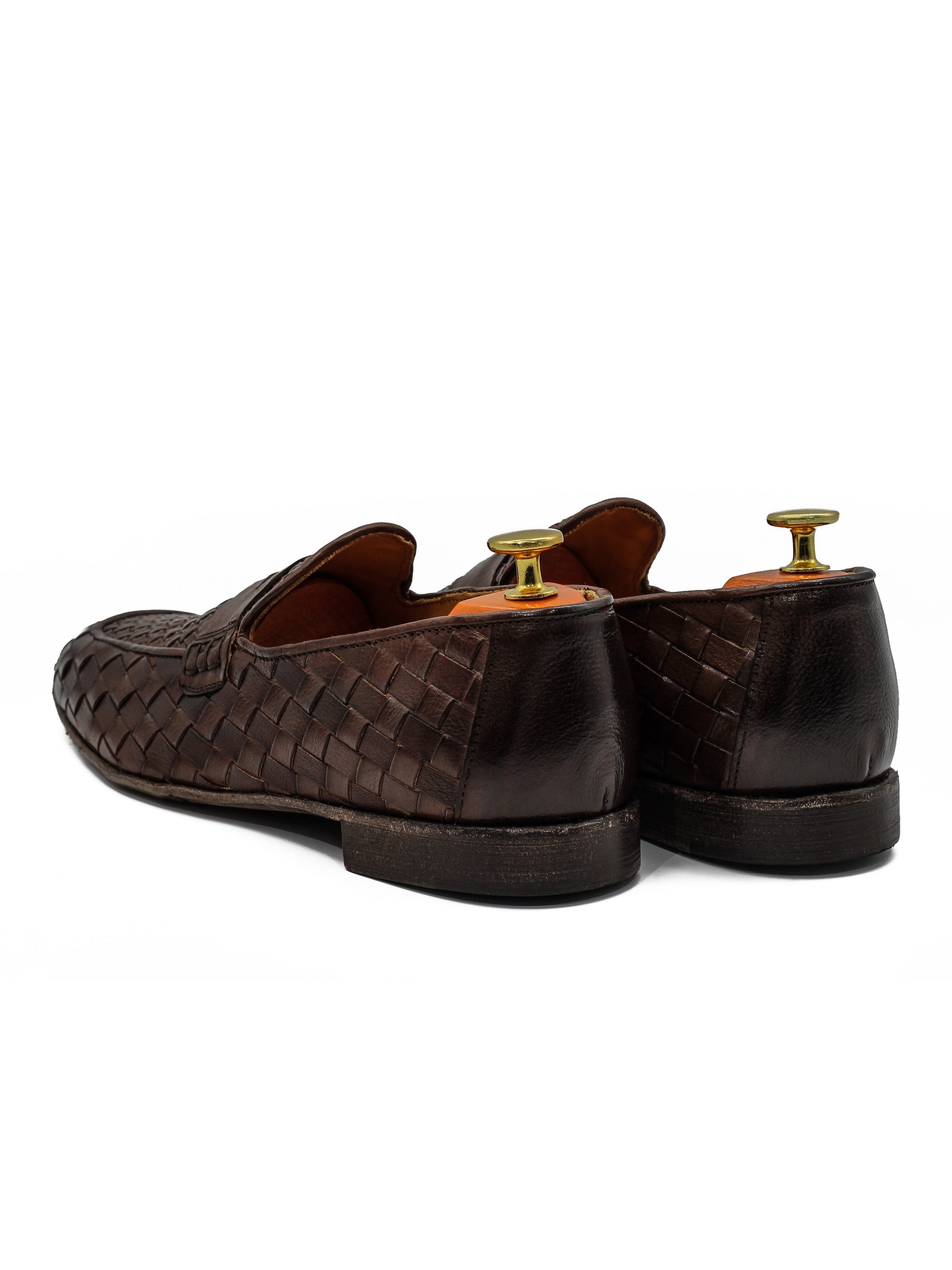 ROME 05 – BROWN ITALIAN CALF LEATHER WOVEN PENNY LOAFER