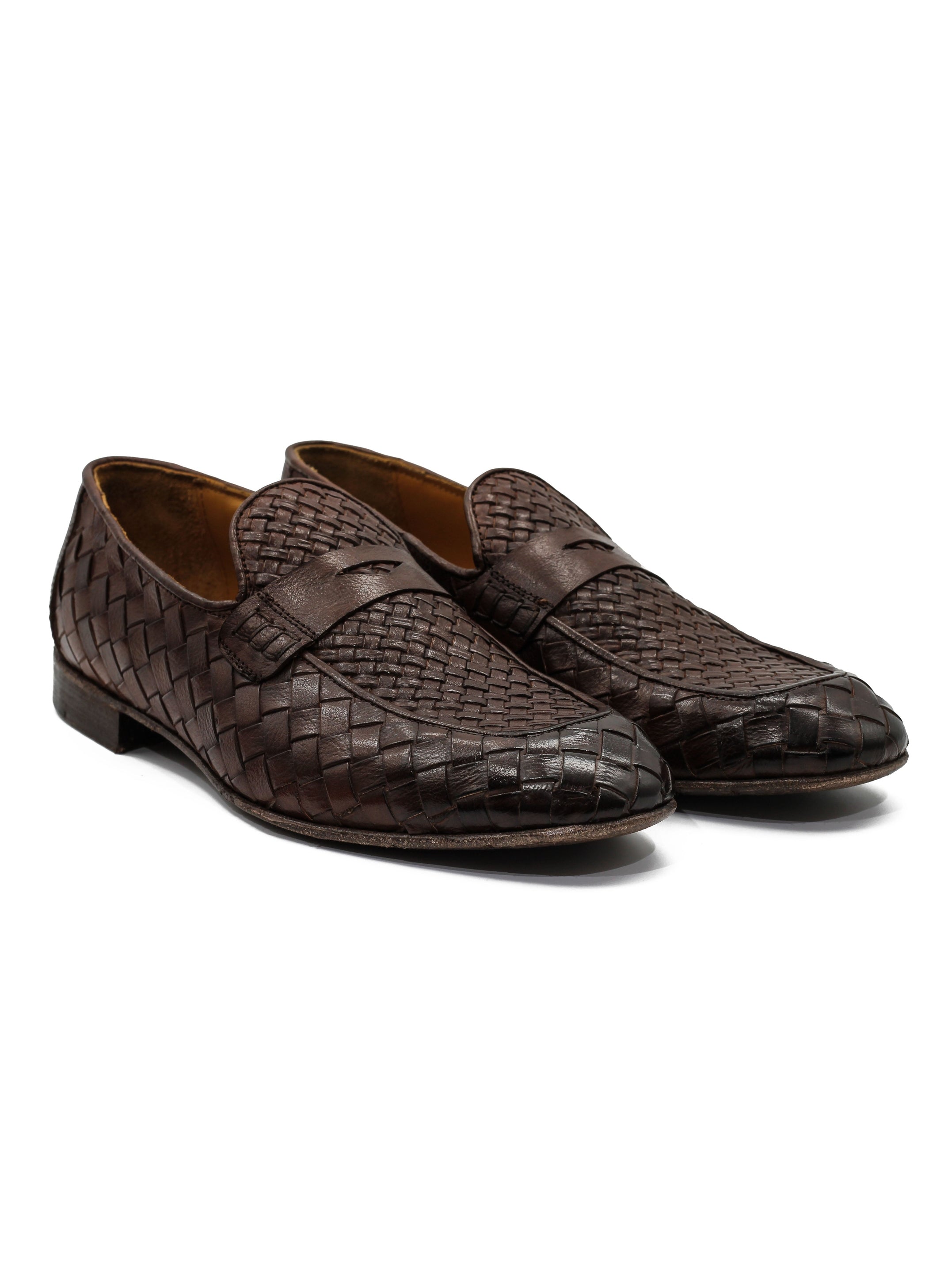 ROME 05 – BROWN ITALIAN CALF LEATHER WOVEN PENNY LOAFER