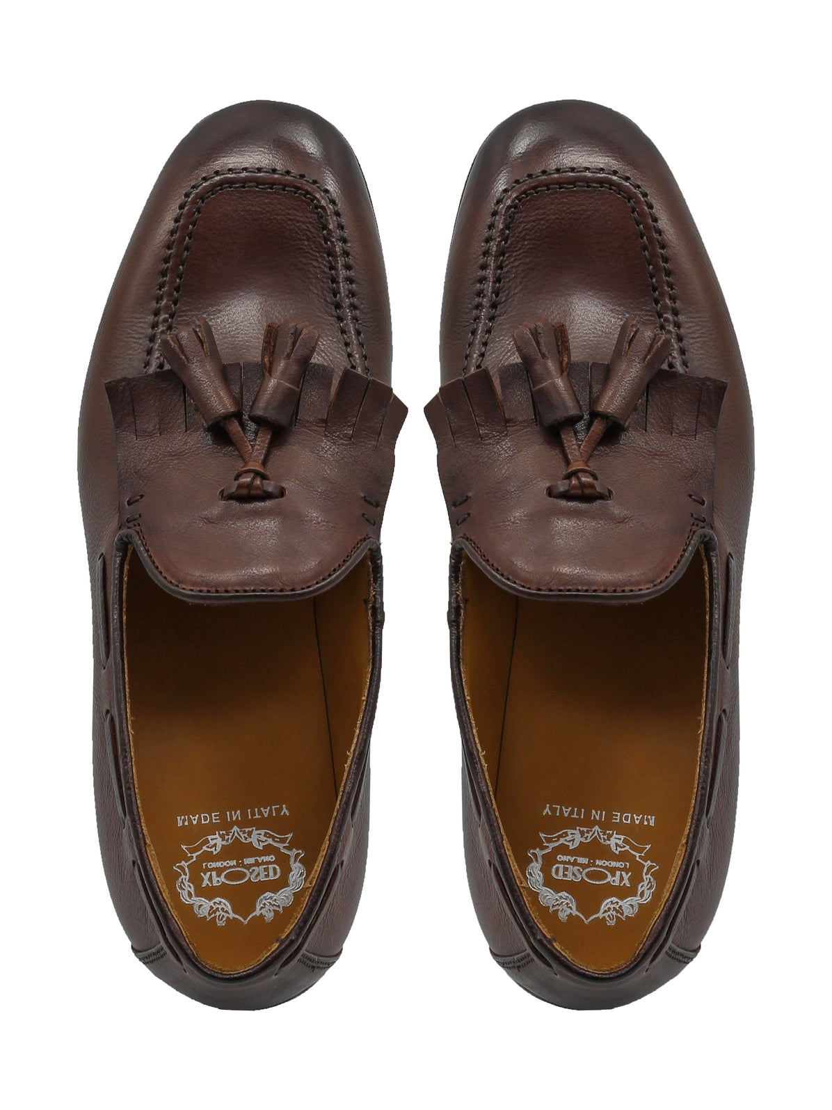 BROWN ITALIAN LEATHER COLLAPSIBLE KILTIE TASSEL LOAFER