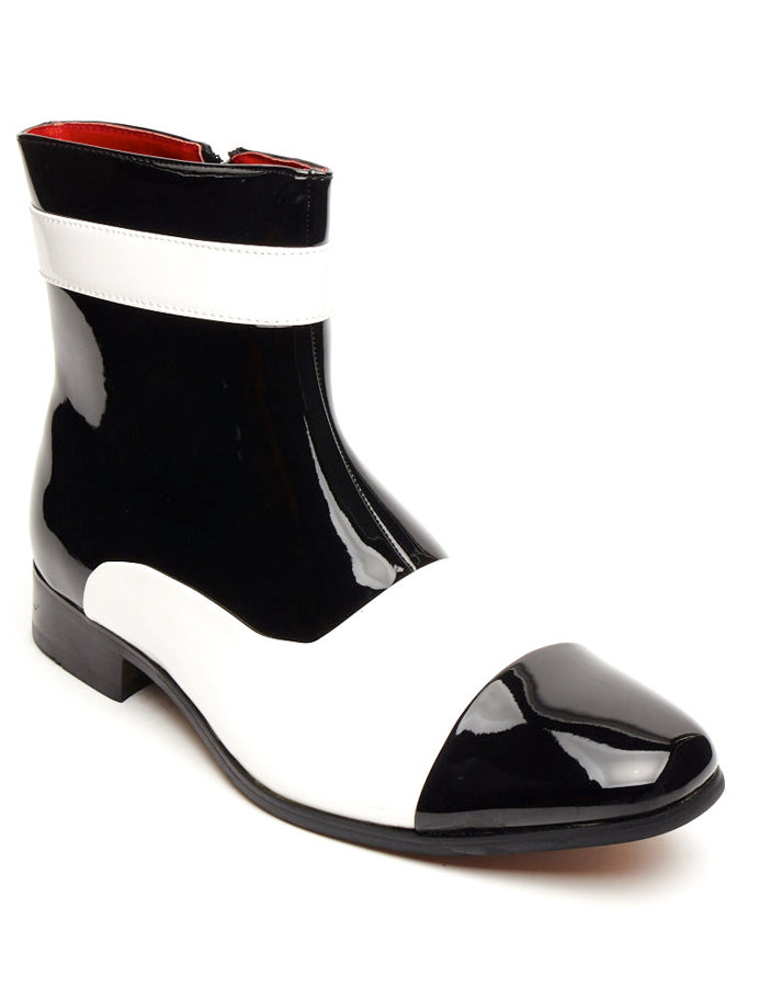 PATENT BLACK & WHITE ZIP GATSBY BOOTS