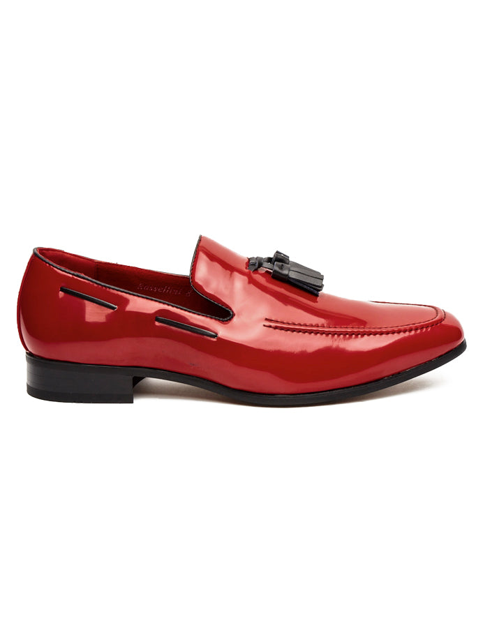 RED GLOSSY FAUX LEATHER TASSEL SHOES