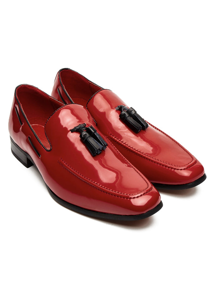 RED GLOSSY FAUX LEATHER TASSEL SHOES