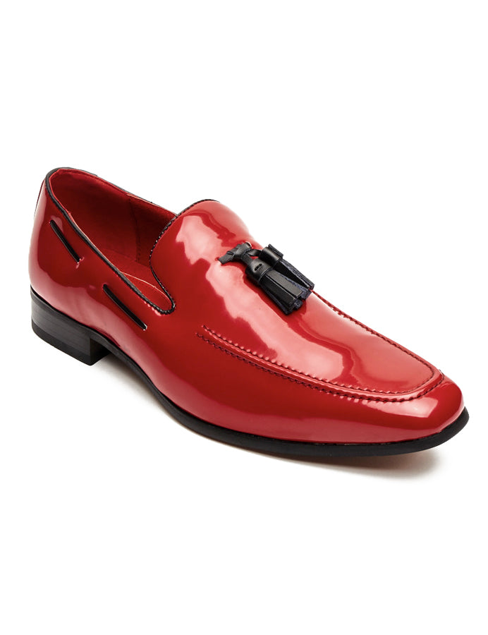 RED GLOSSY FAUX LEATHER TASSEL SHOES