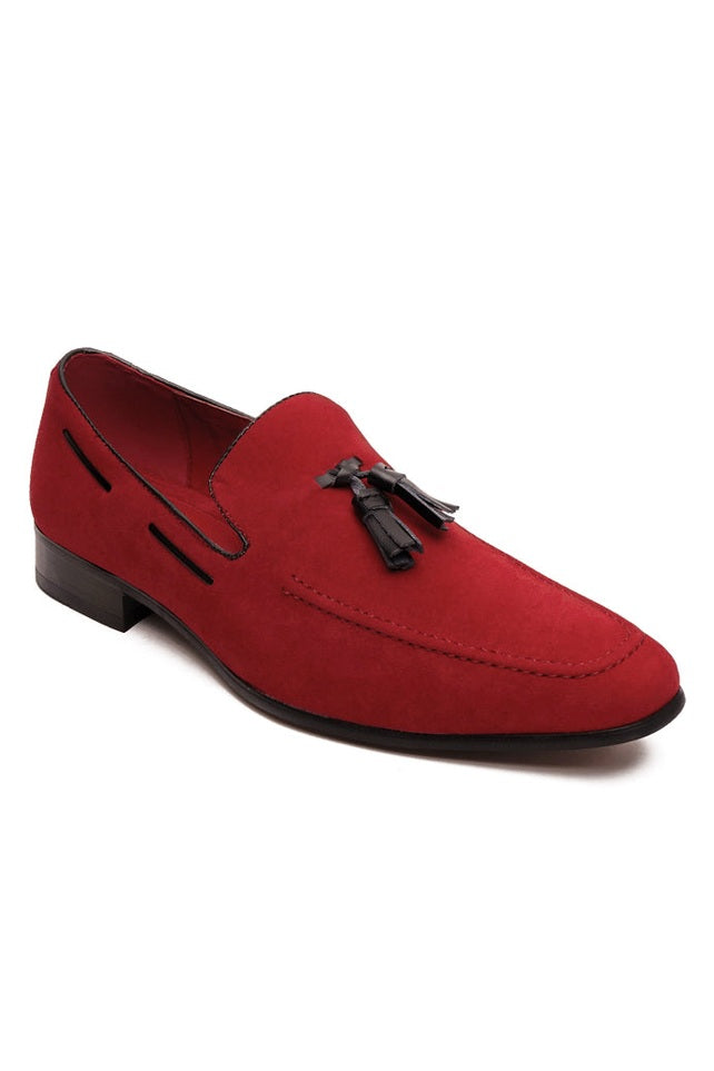 RED SUEDE TASSEL LOAFERS