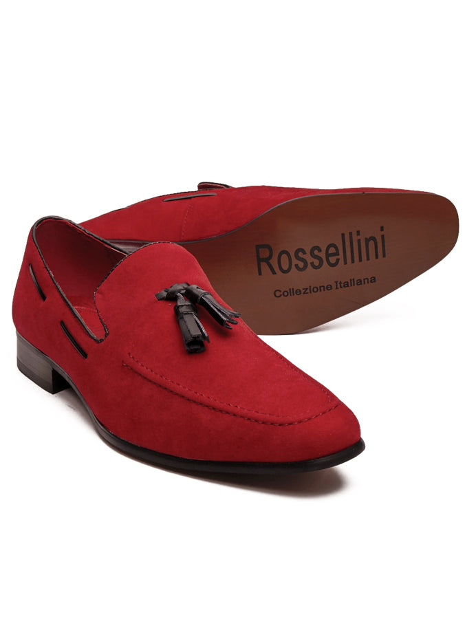 RED SUEDE TASSEL LOAFERS