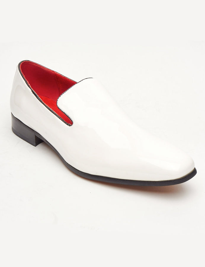 WHITE SHINY FAUX LEATHER LOAFERS