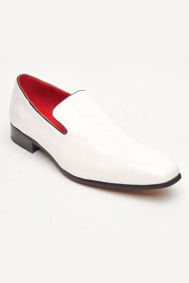 WHITE SHINY FAUX LEATHER LOAFERS