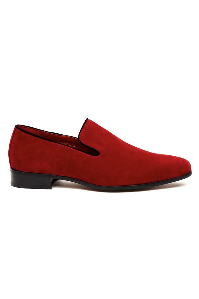 RED SUEDE FAUX LEATHER LOAFERS