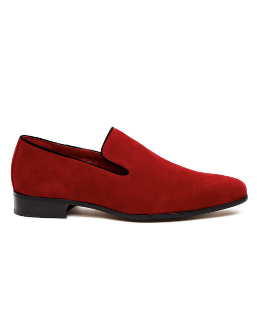 RED SUEDE FAUX LEATHER LOAFERS