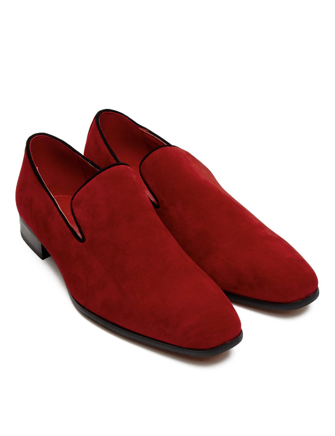 RED SUEDE FAUX LEATHER LOAFERS