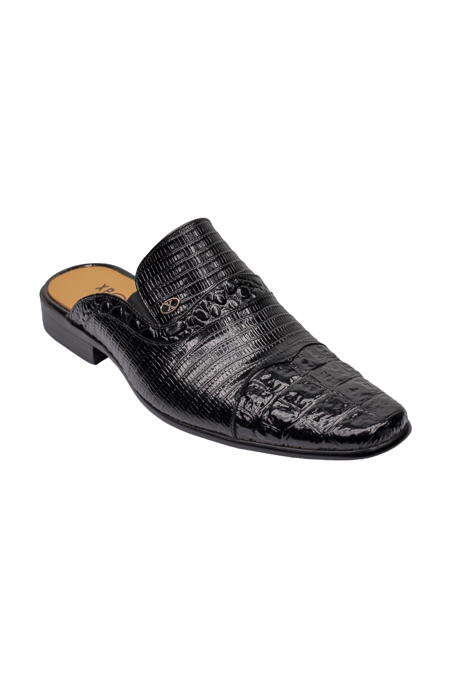 REAL LEATHER PRINTED BLACK HALF SHOE