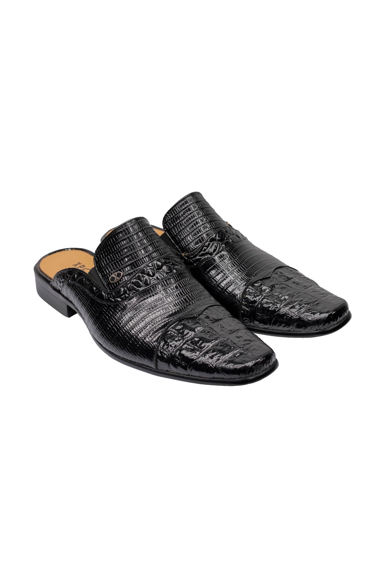 REAL LEATHER PRINTED BLACK HALF SHOE