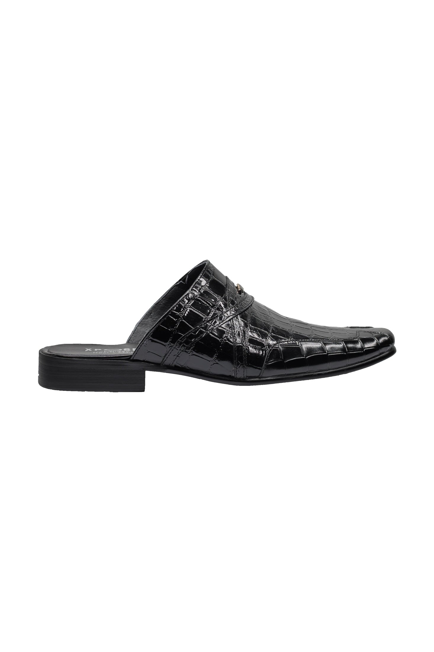 REAL LEATHER BLACK SHINY PRINTED HALF SHOES