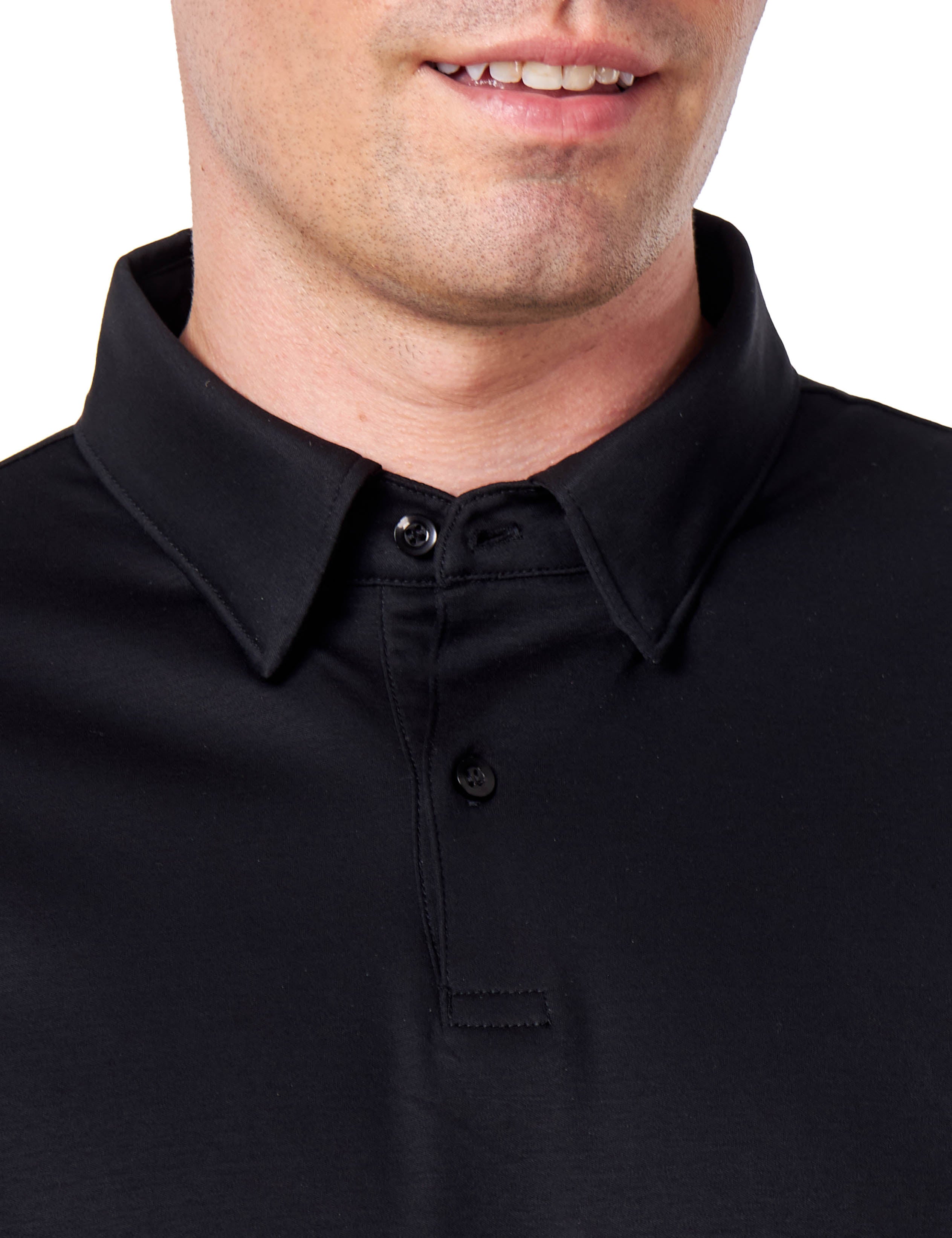Mercerised Cotton Black Polo Shirt Long Sleeve
