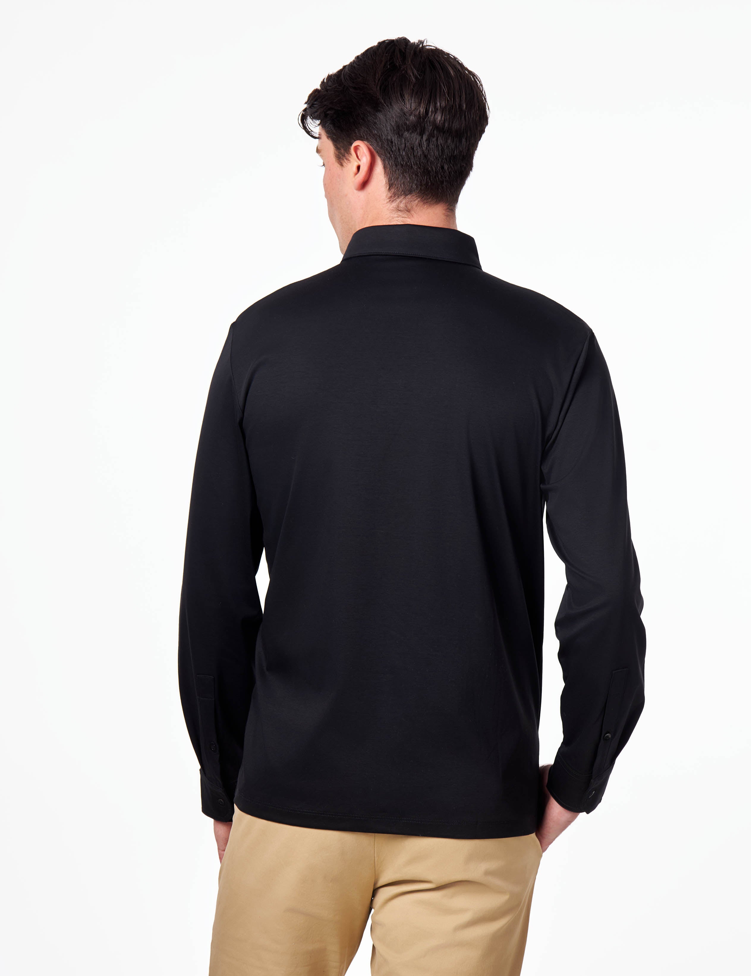 Mercerised Cotton Black Polo Shirt Long Sleeve