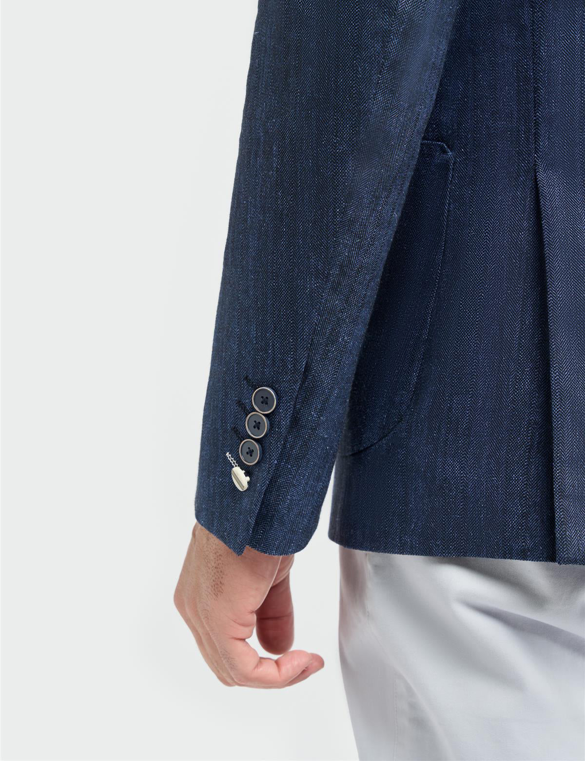 Cavani – Luigi Unstructured Herringbone Linen Blazer Navy