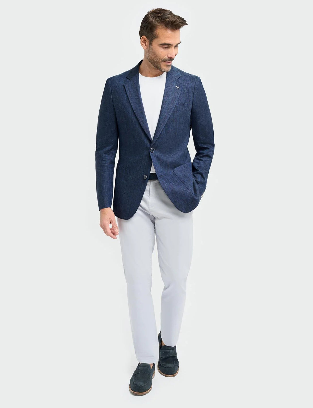 Cavani – Luigi Unstructured Herringbone Linen Blazer Navy