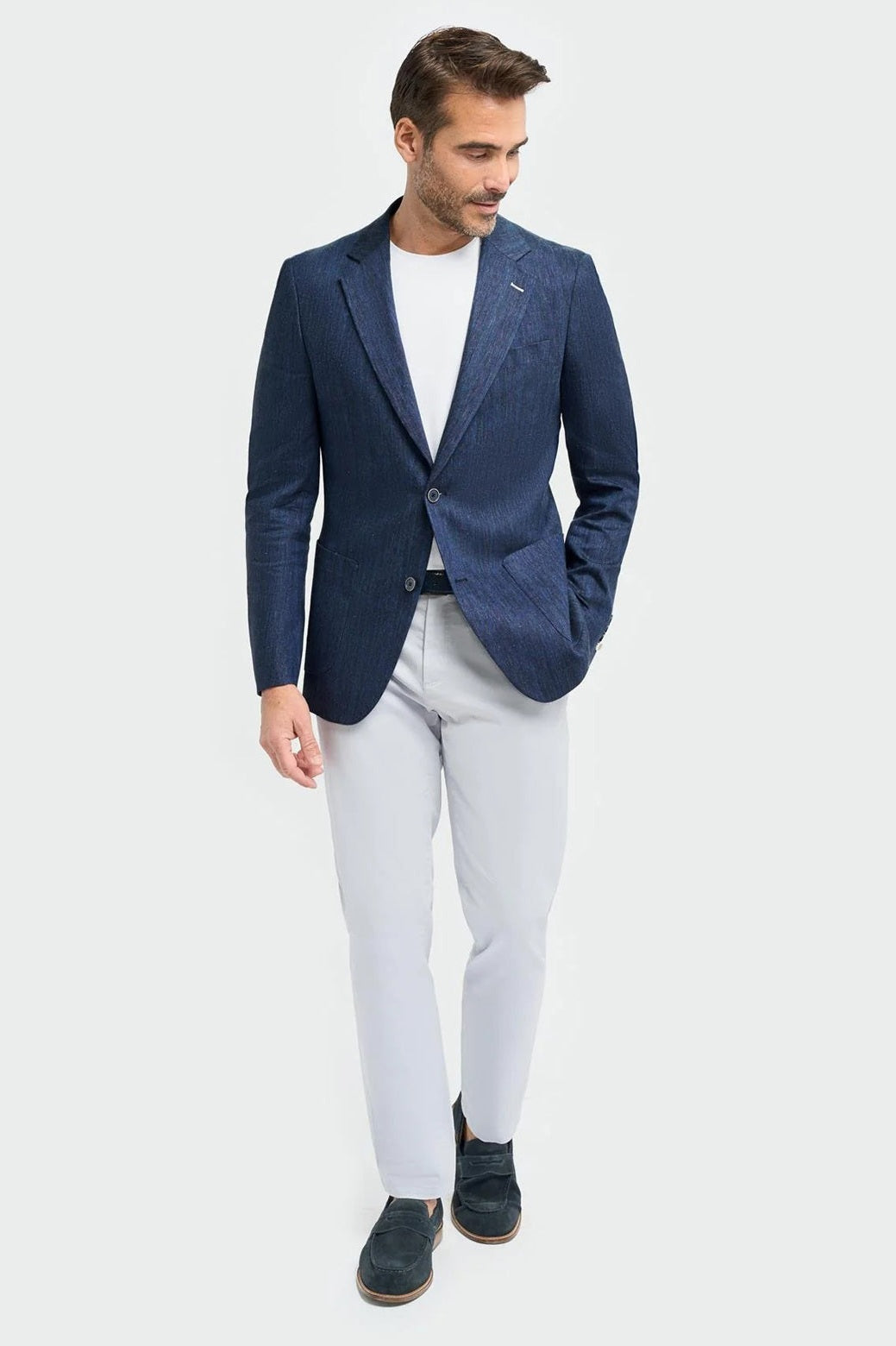 Cavani – Luigi Unstructured Herringbone Linen Blazer Navy