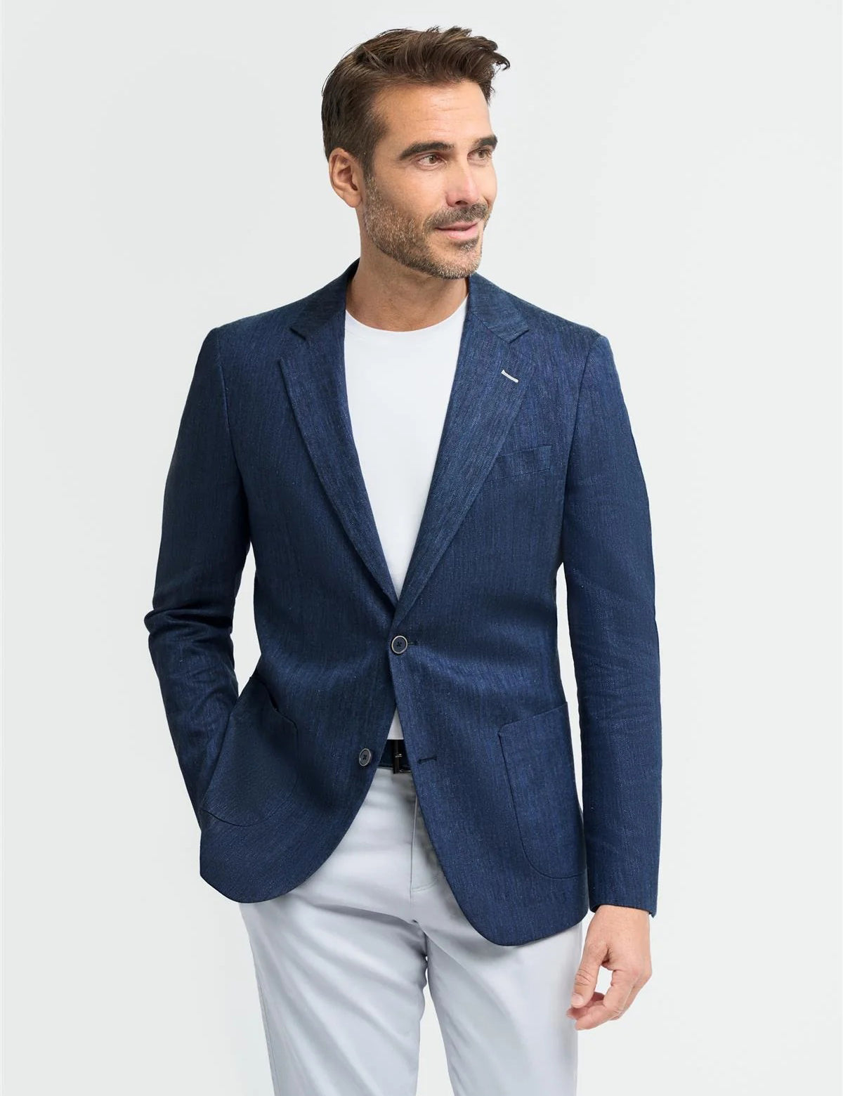 Cavani – Luigi Unstructured Herringbone Linen Blazer Navy