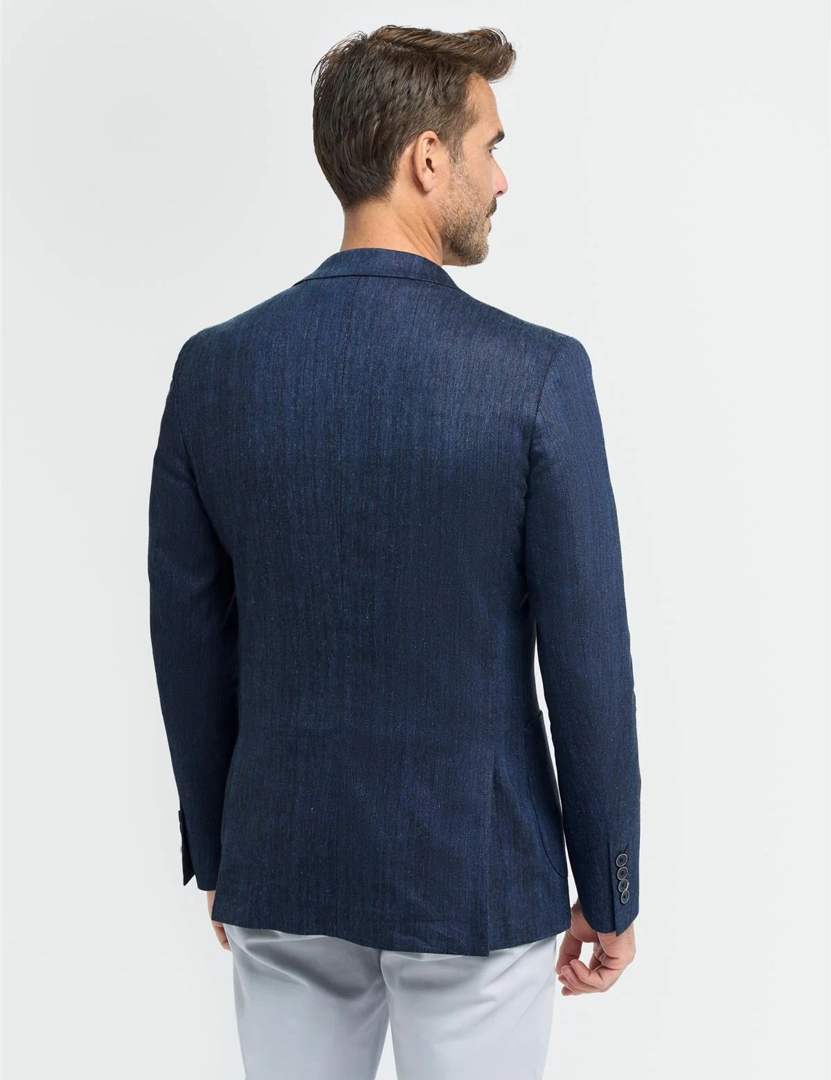 Cavani – Luigi Unstructured Herringbone Linen Blazer Navy