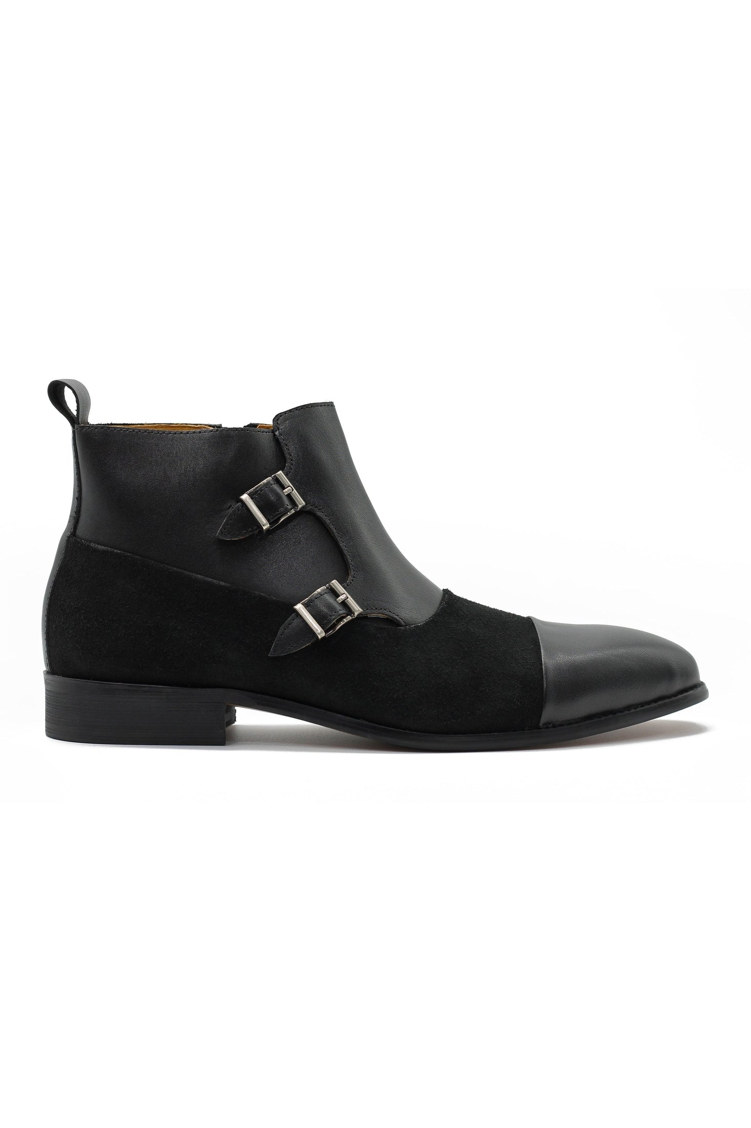 BLACK DOUBLE MONK LEATHER & SUEDE CHELSEA BOOTS