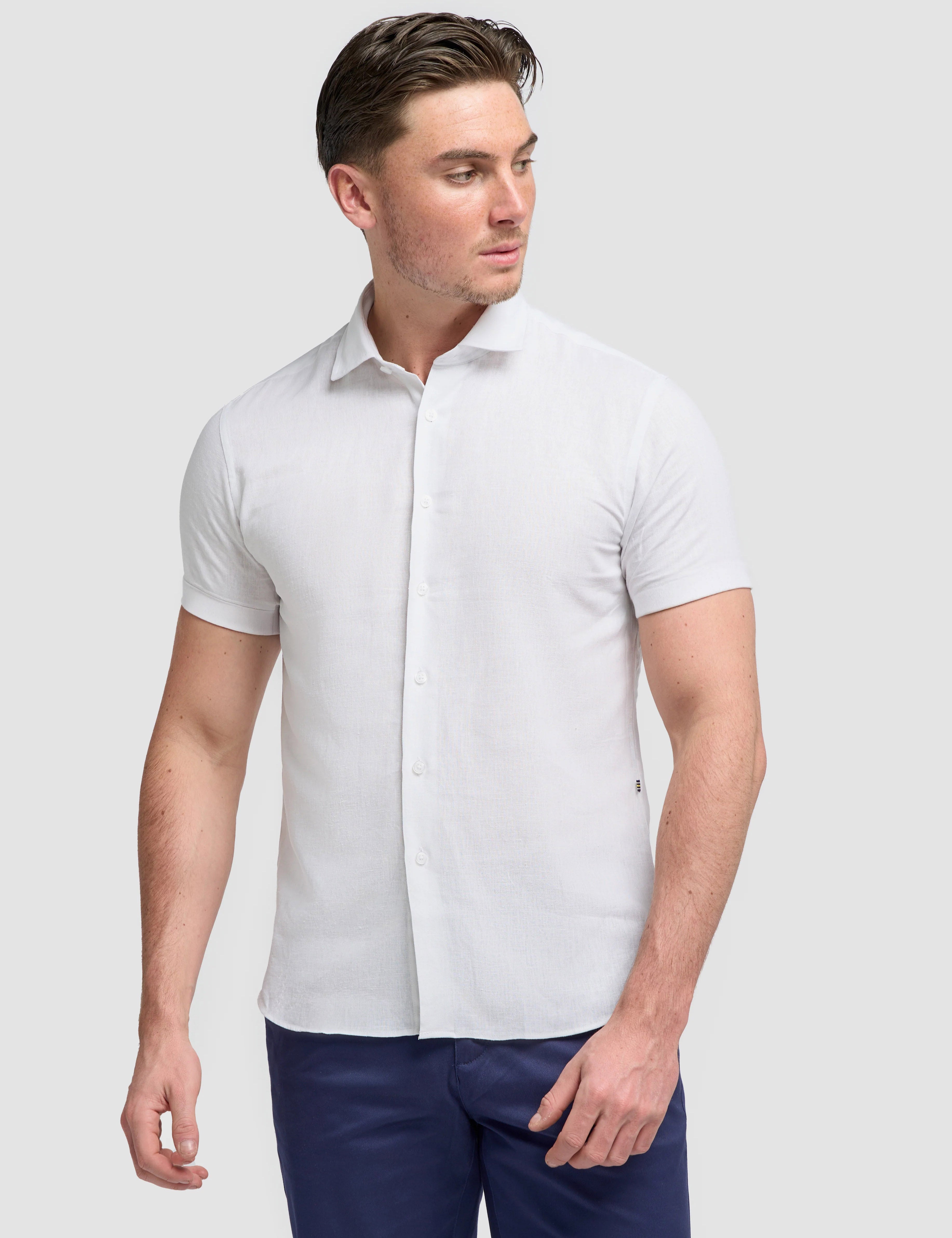 White Short Sleeve Linen Blend Shirt - Matera