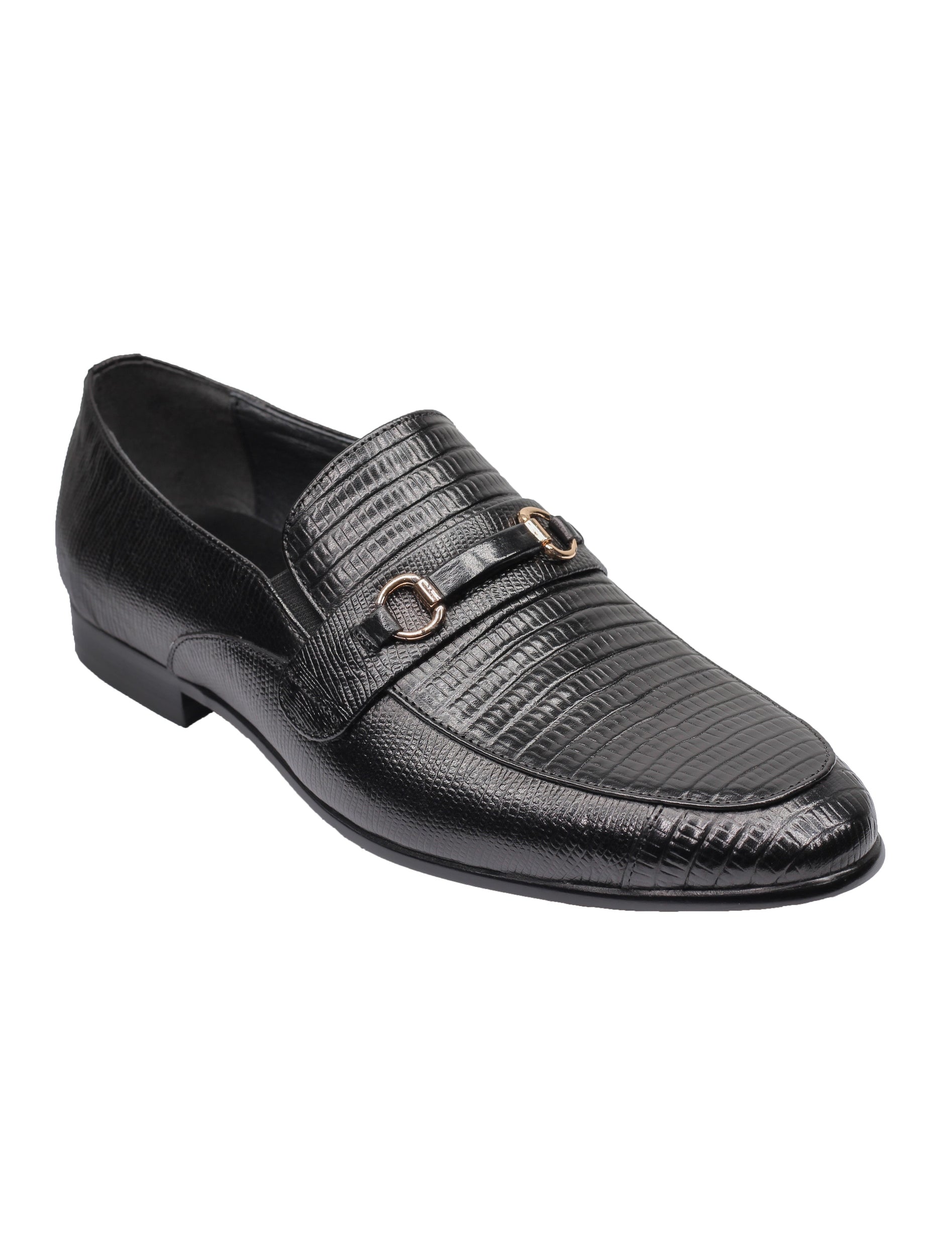 REAL LEATHER BLACK PRINTED SHOES WITH BUCKLE