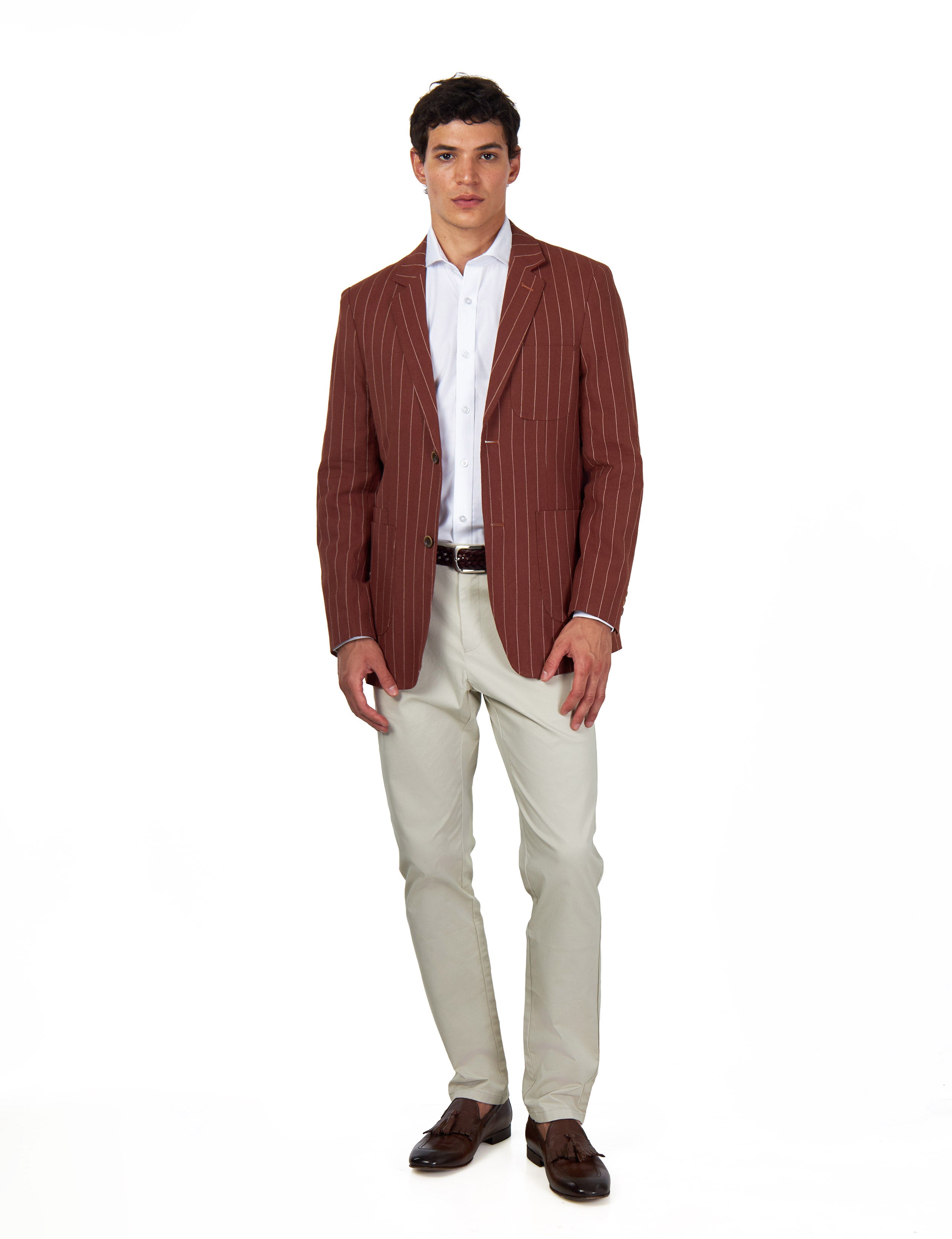 EDWIN – Rust Brown Tailored Pinstripe Linen Blazer