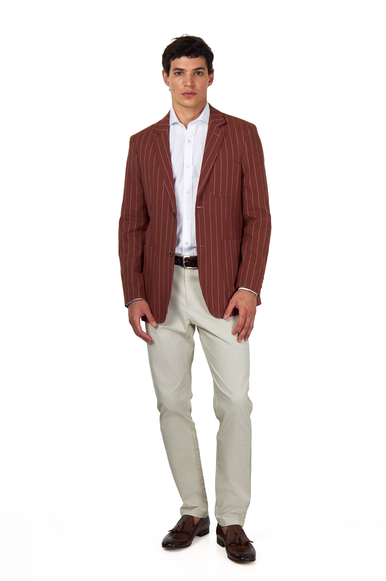 EDWIN – Rust Brown Tailored Pinstripe Linen Blazer
