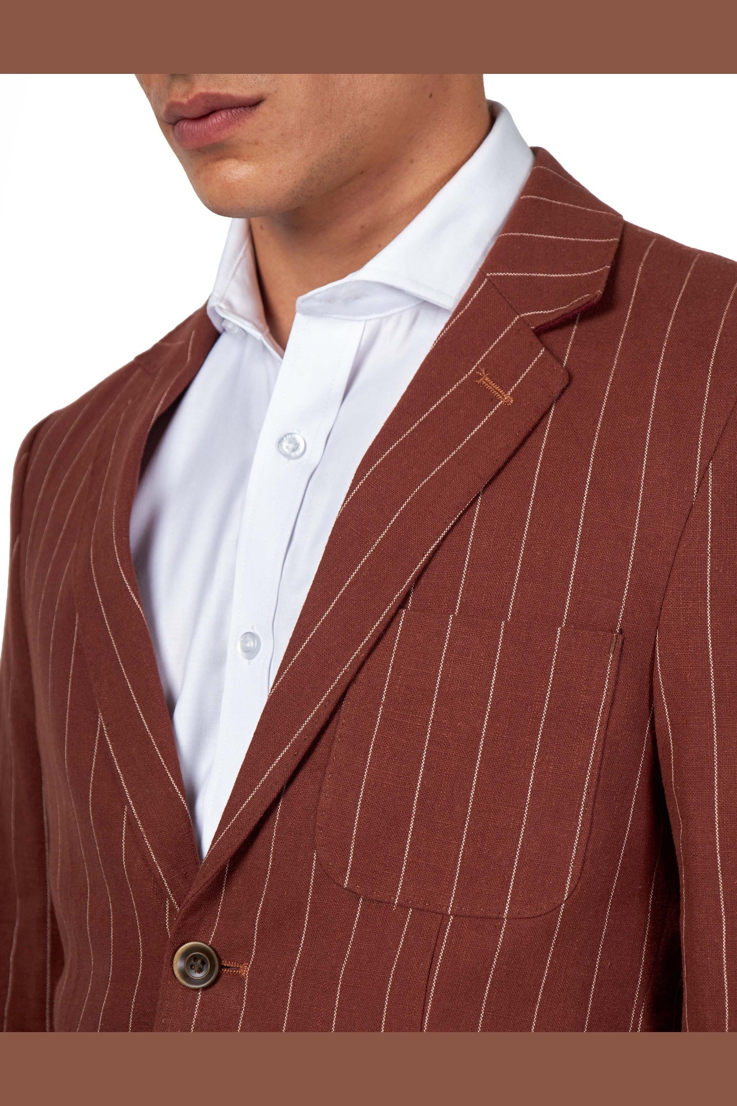 EDWIN – Rust Brown Tailored Pinstripe Linen Blazer