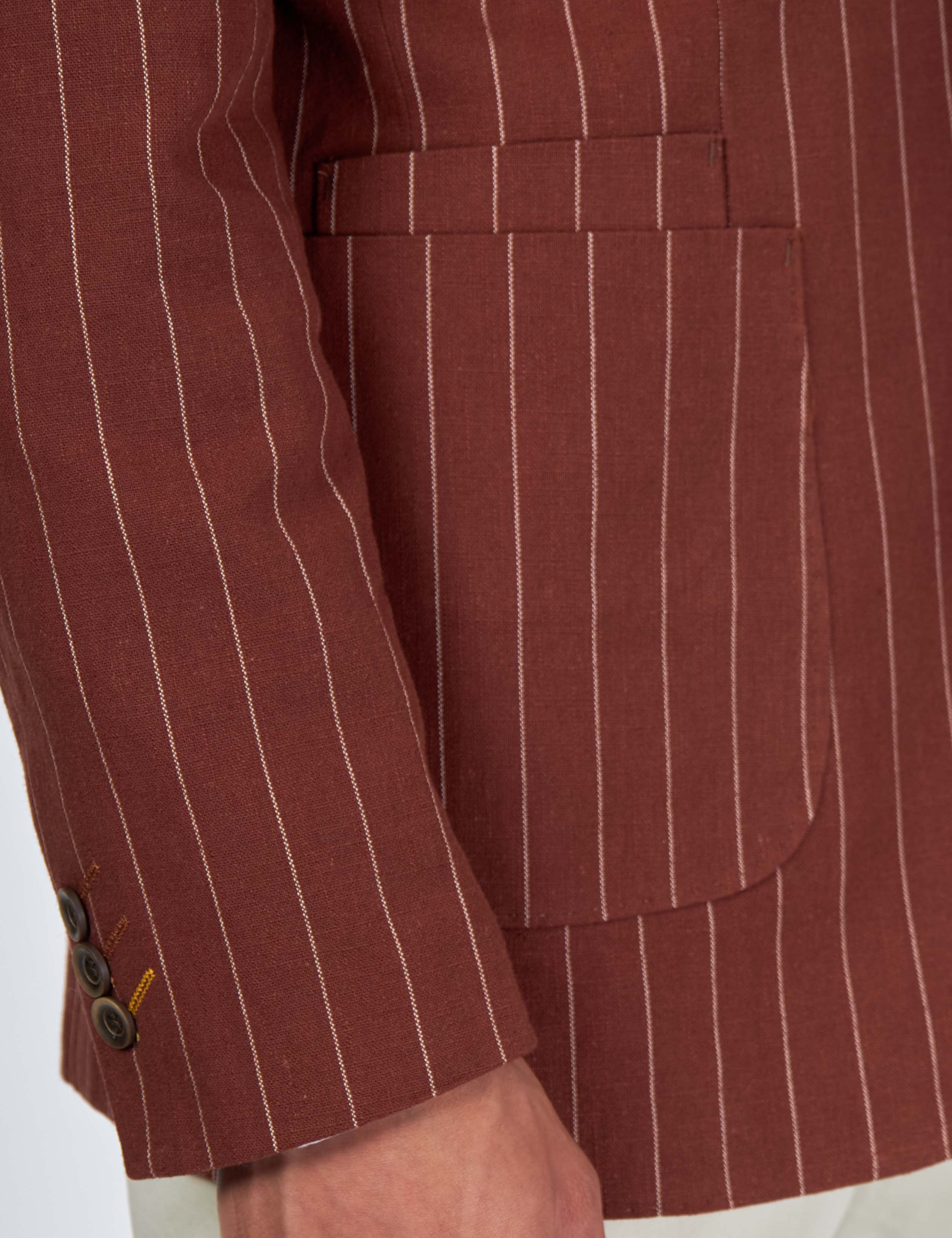 EDWIN – Rust Brown Tailored Pinstripe Linen Blazer