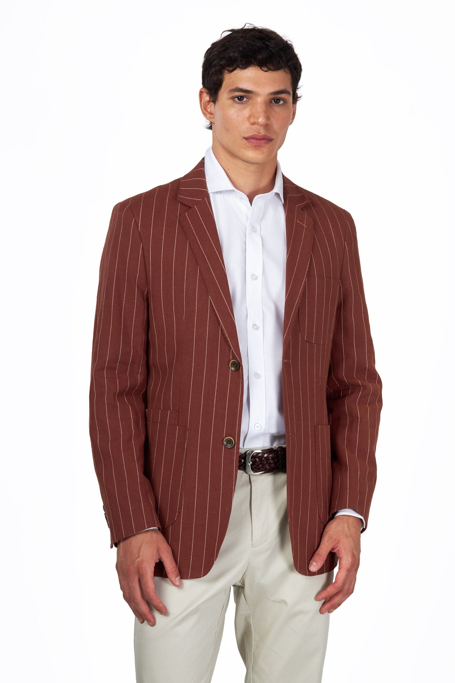 EDWIN – Rust Brown Tailored Pinstripe Linen Blazer
