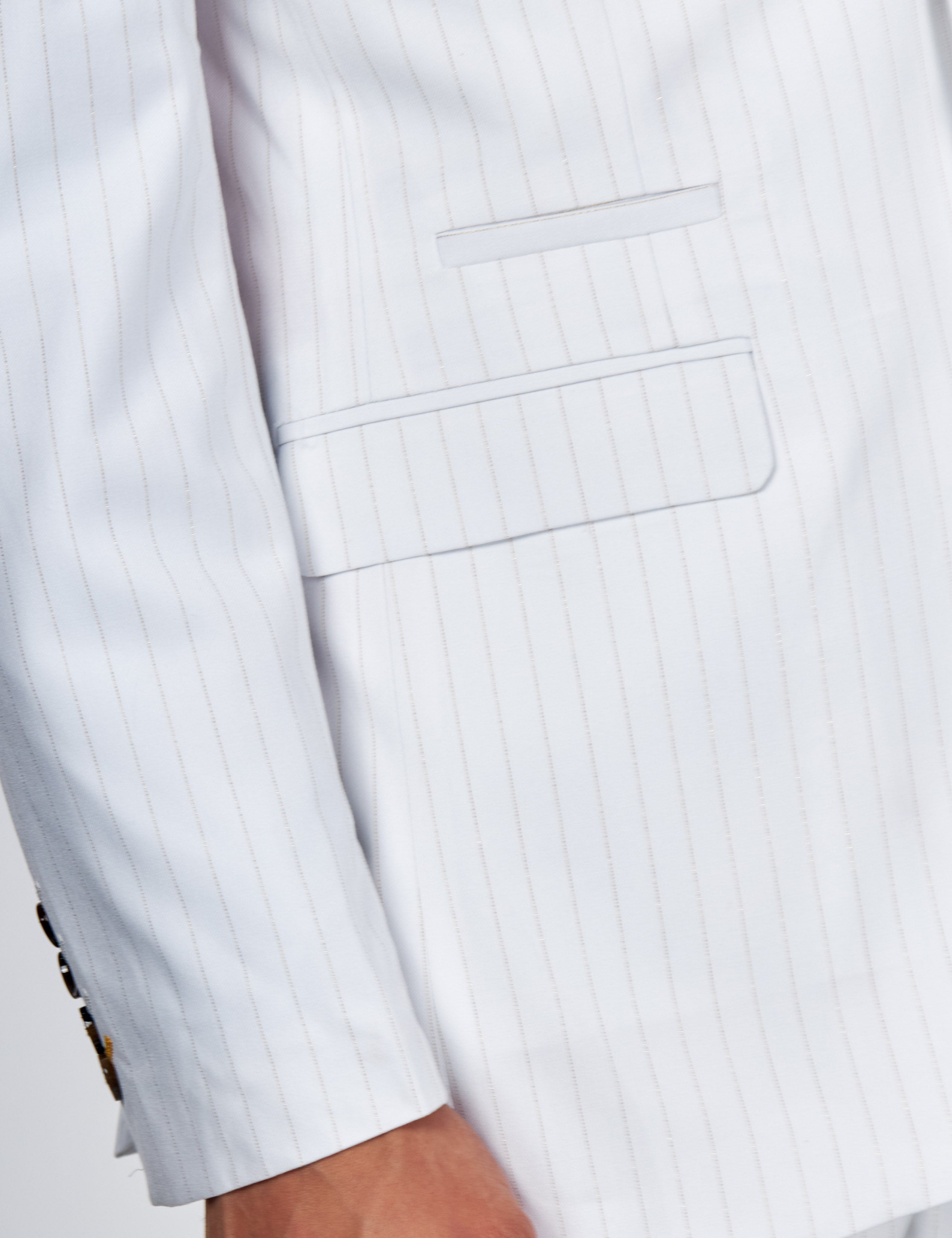 NEIL - Mens White Tailored 3-Piece Suit with Fine Gold Pinstripes