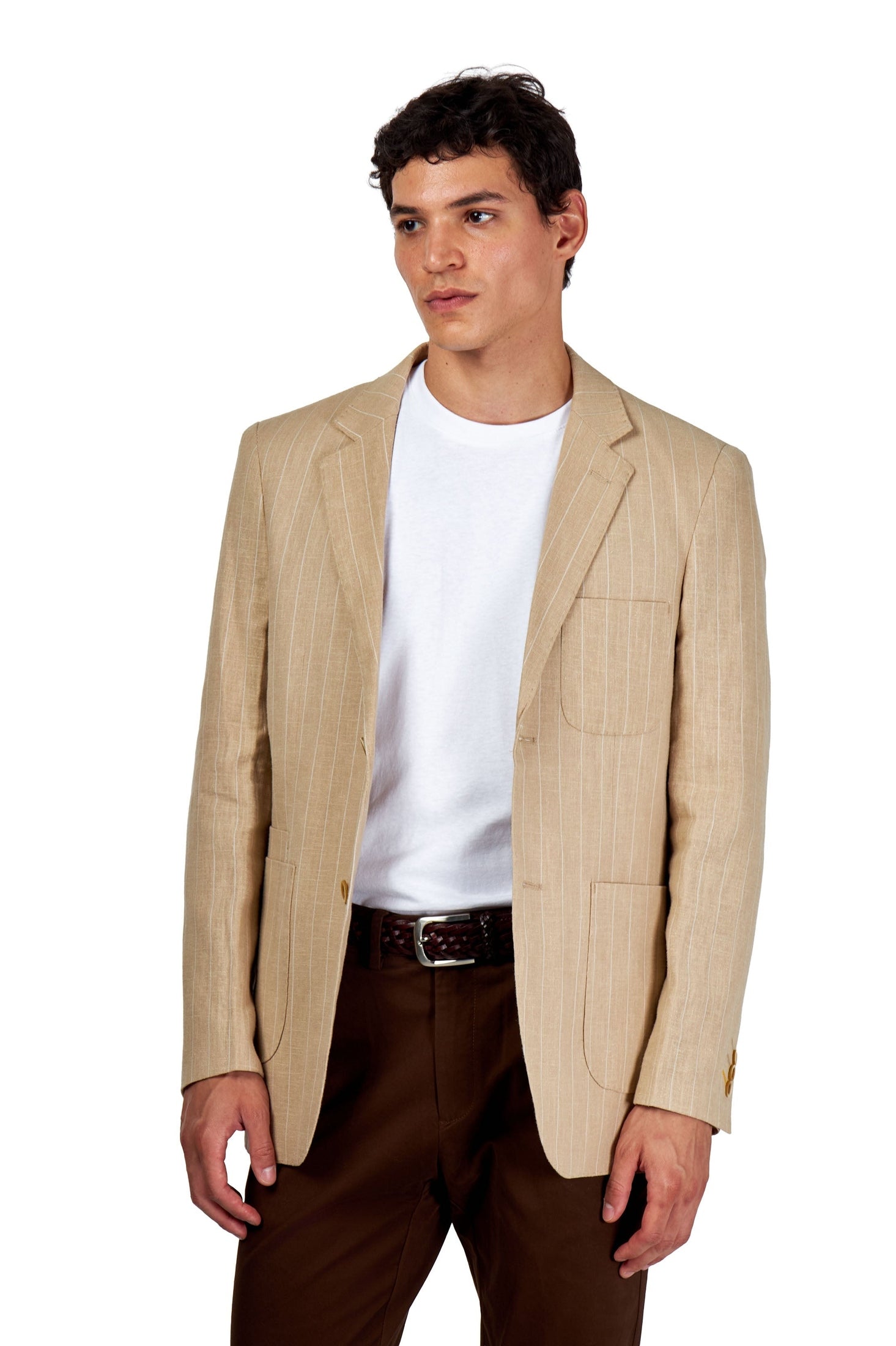 EDWIN – Beige Tailored Pinstripe Linen Blazer
