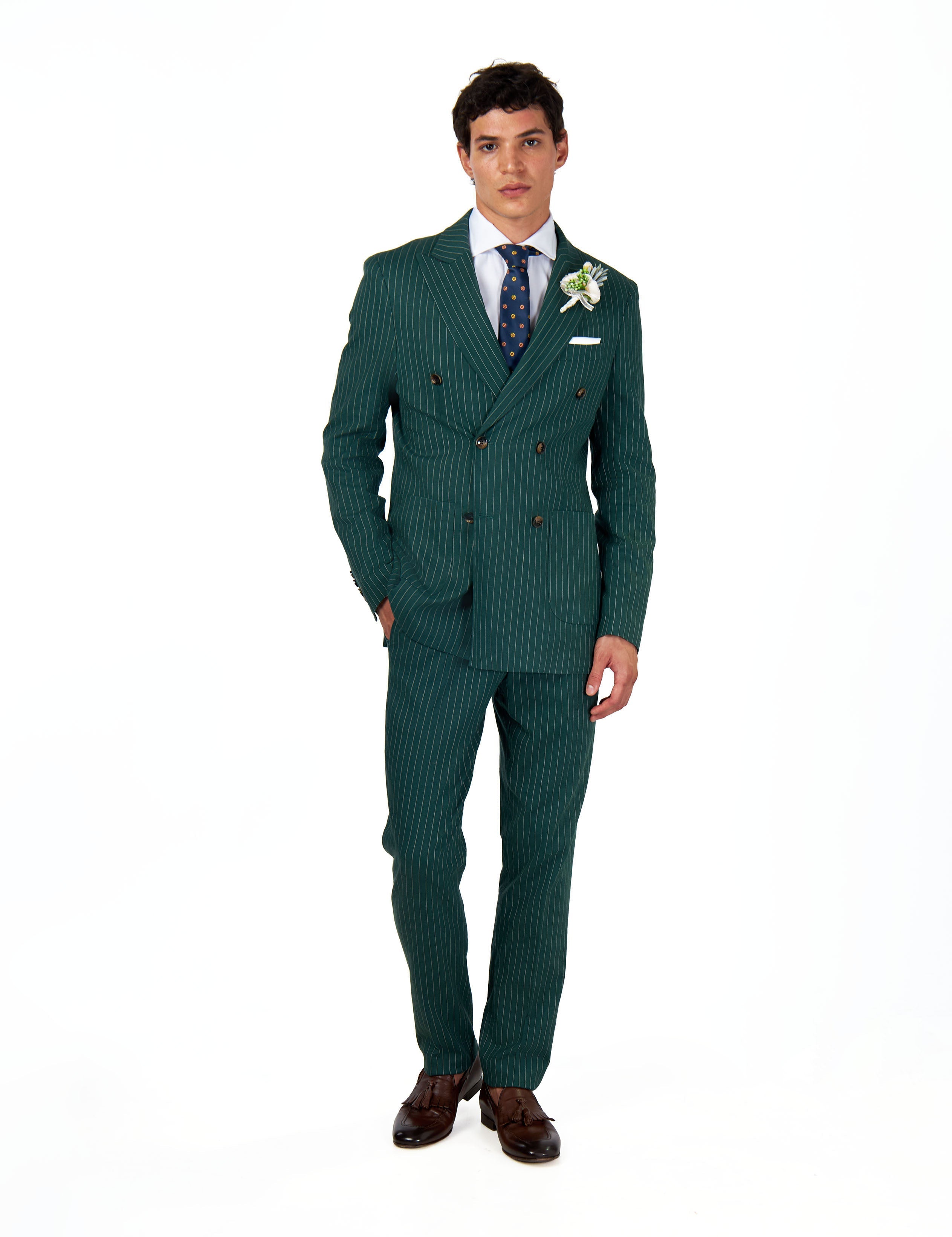 LLOYD – Double Breasted Green Pinstripe Linen Suit