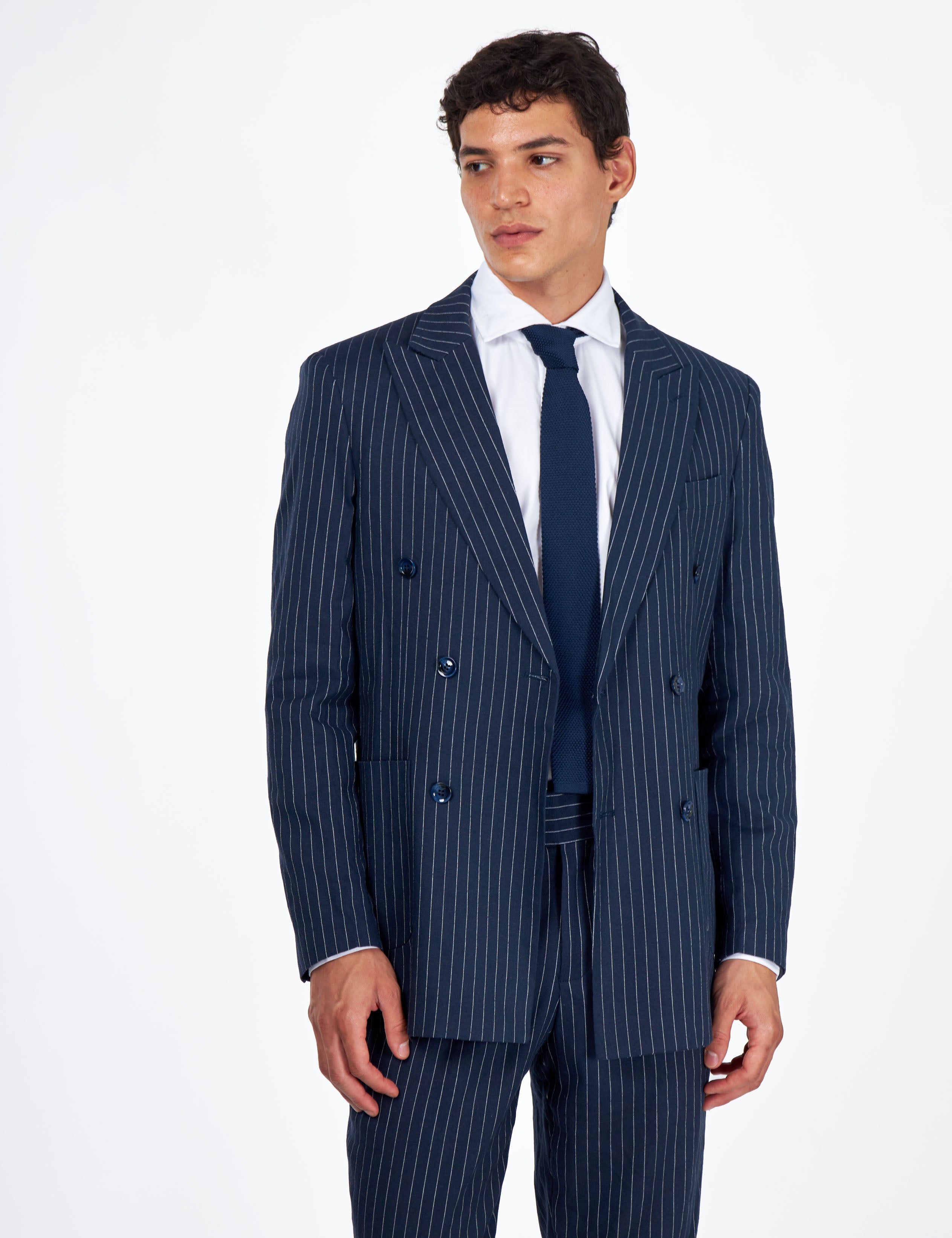 LLOYD – Double Breasted Navy Pinstripe Linen Suit
